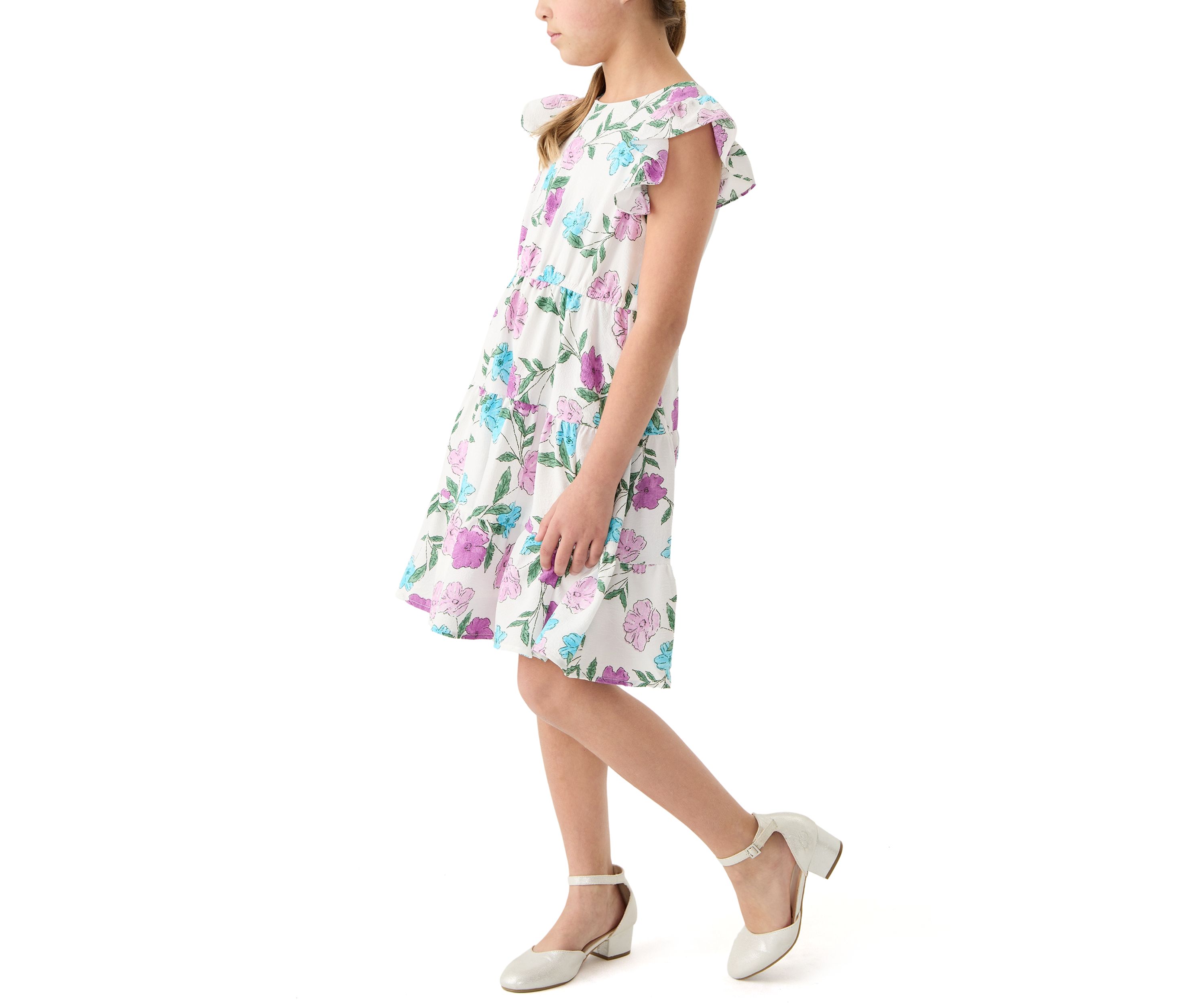 Girls 7-16 Floral Print Ruffle Dress