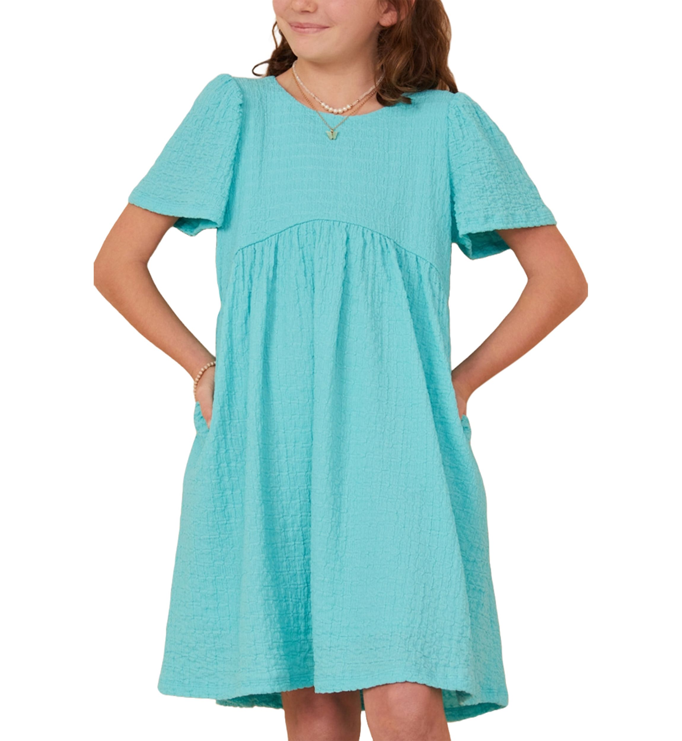 Girls 7-16 Textured Rounded Waistline Dress