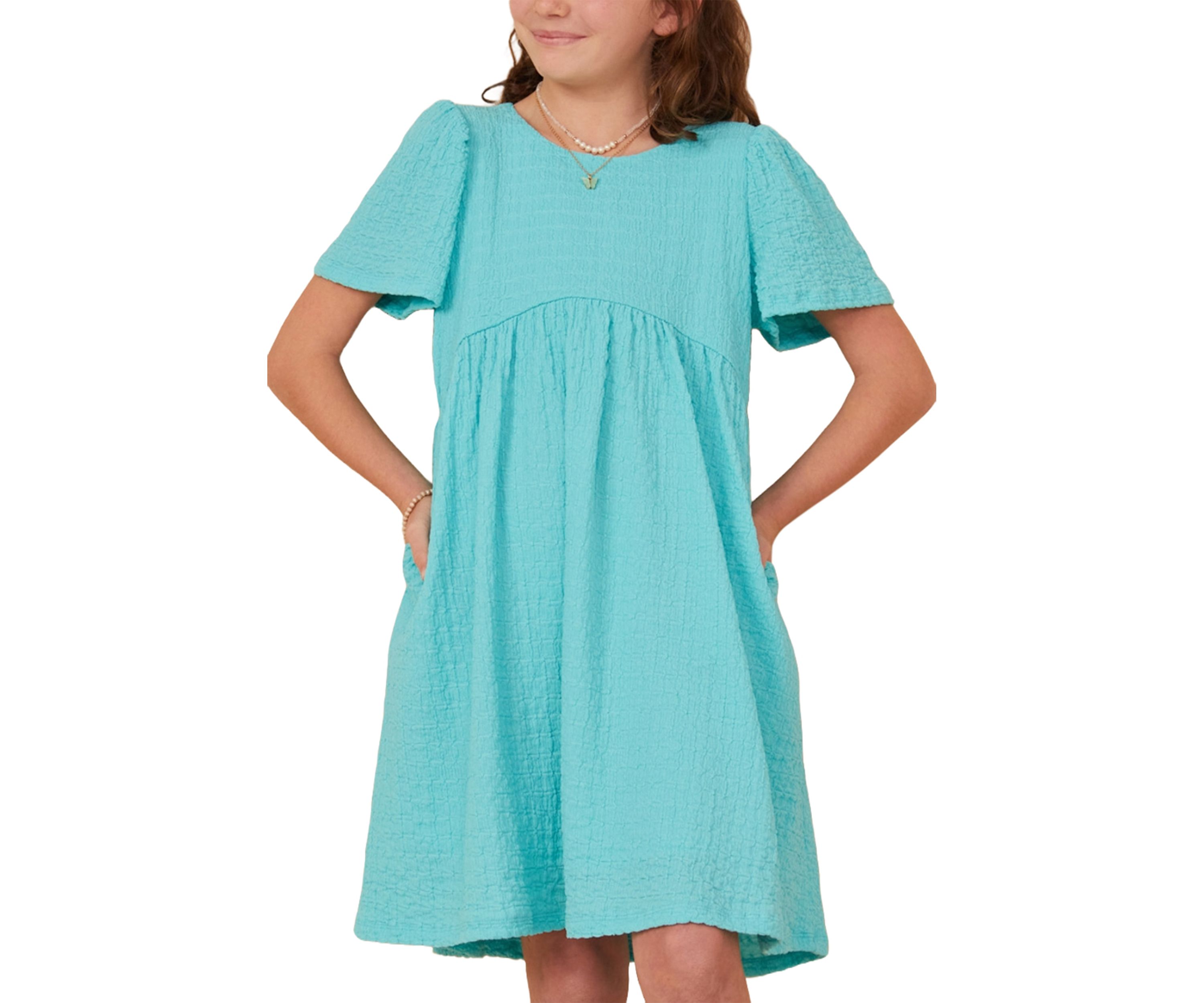 Girls 7-16 Textured Rounded Waistline Dress