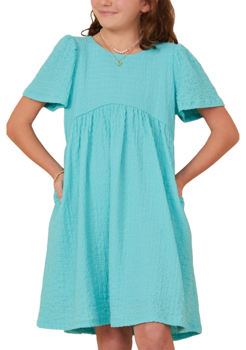Girls 7-16 Textured Rounded Waistline Dress