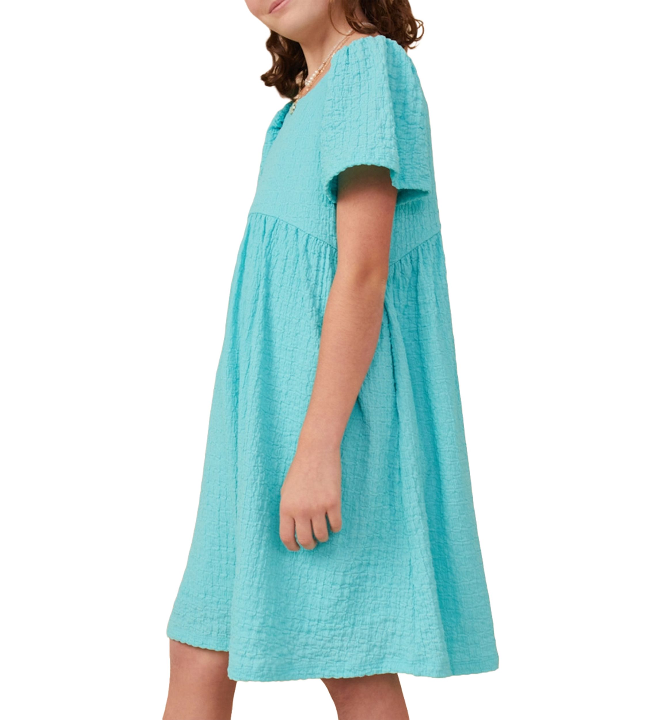 Girls 7-16 Textured Rounded Waistline Dress