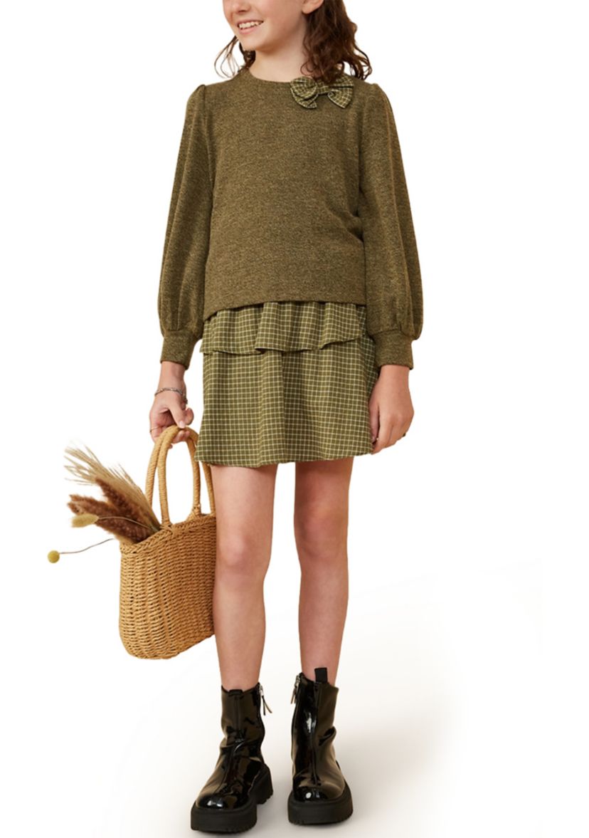 Girls 7-16 Knit Top with Plaid Bow