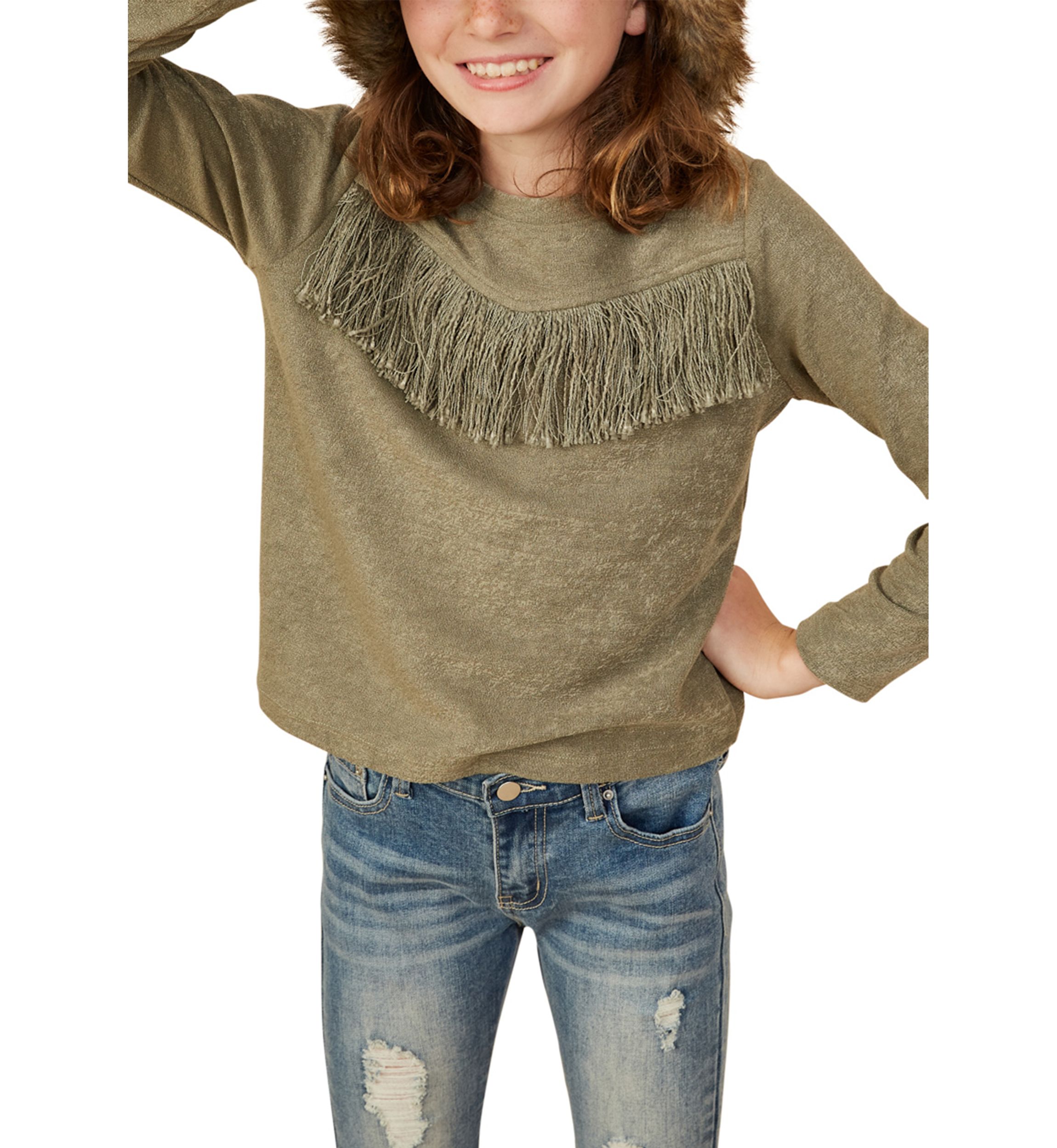 Girls 7-16 Fringed Top