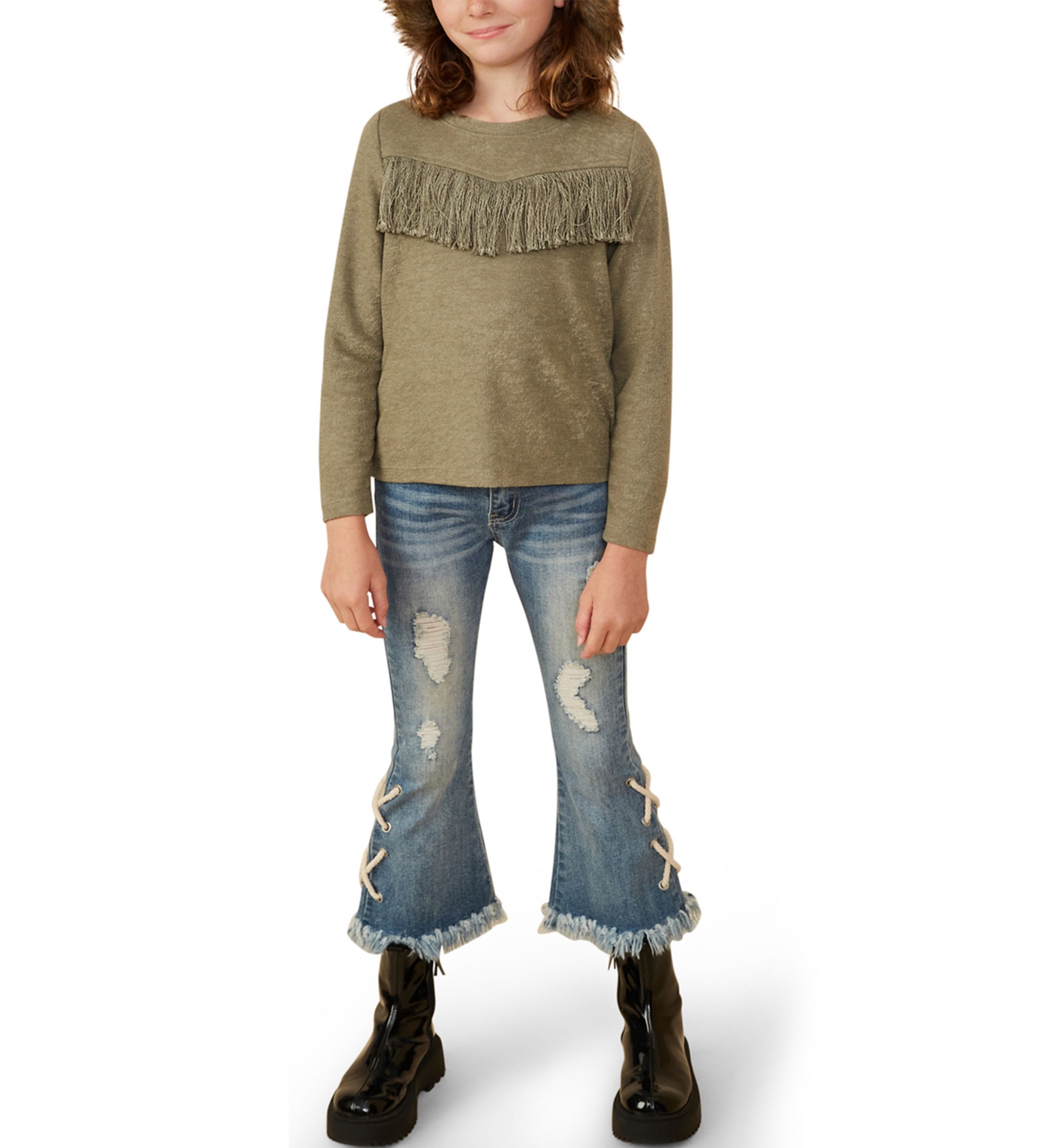Girls 7-16 Fringed Top