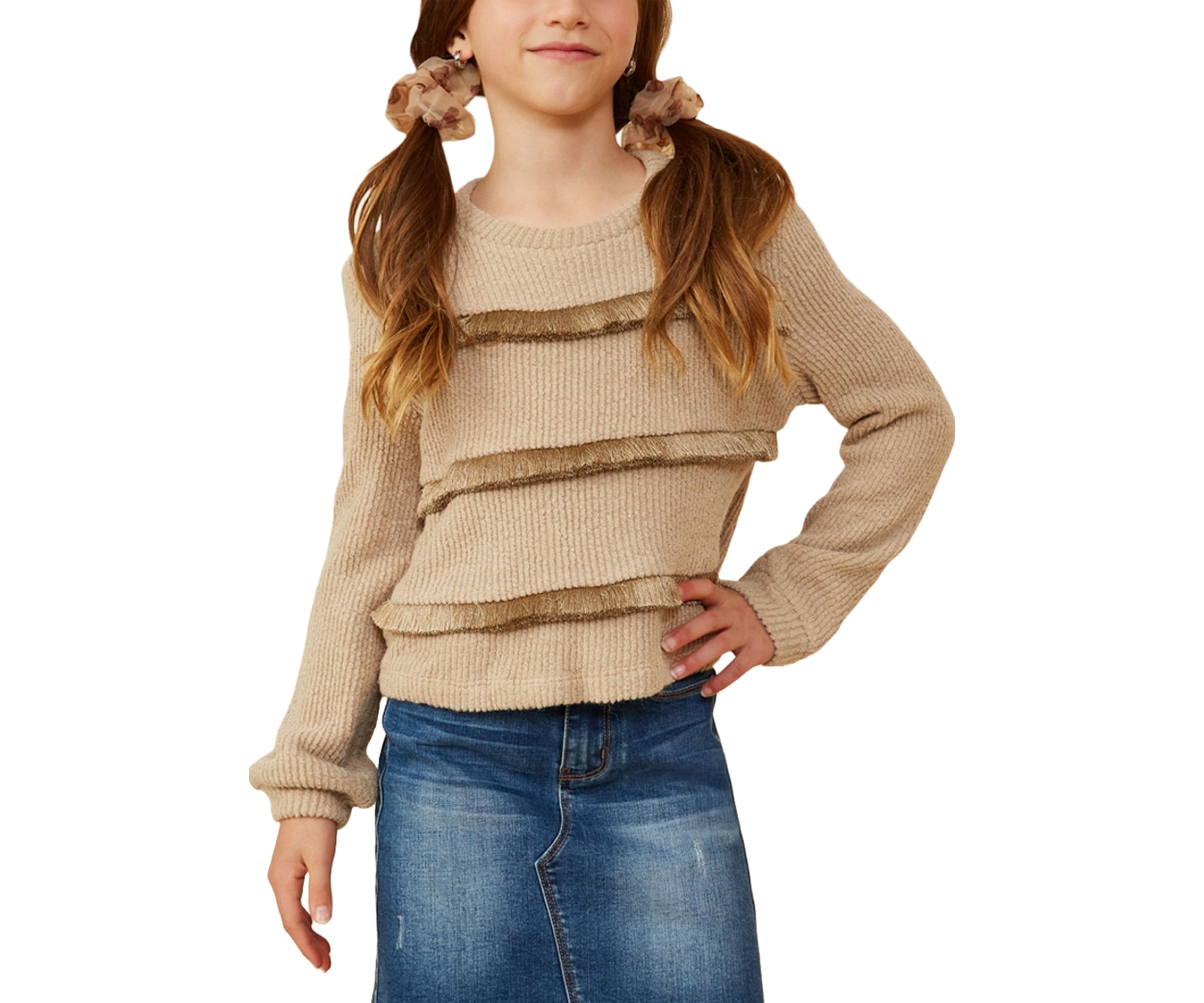Girls 7-16 Fringe Long Sleeve Top