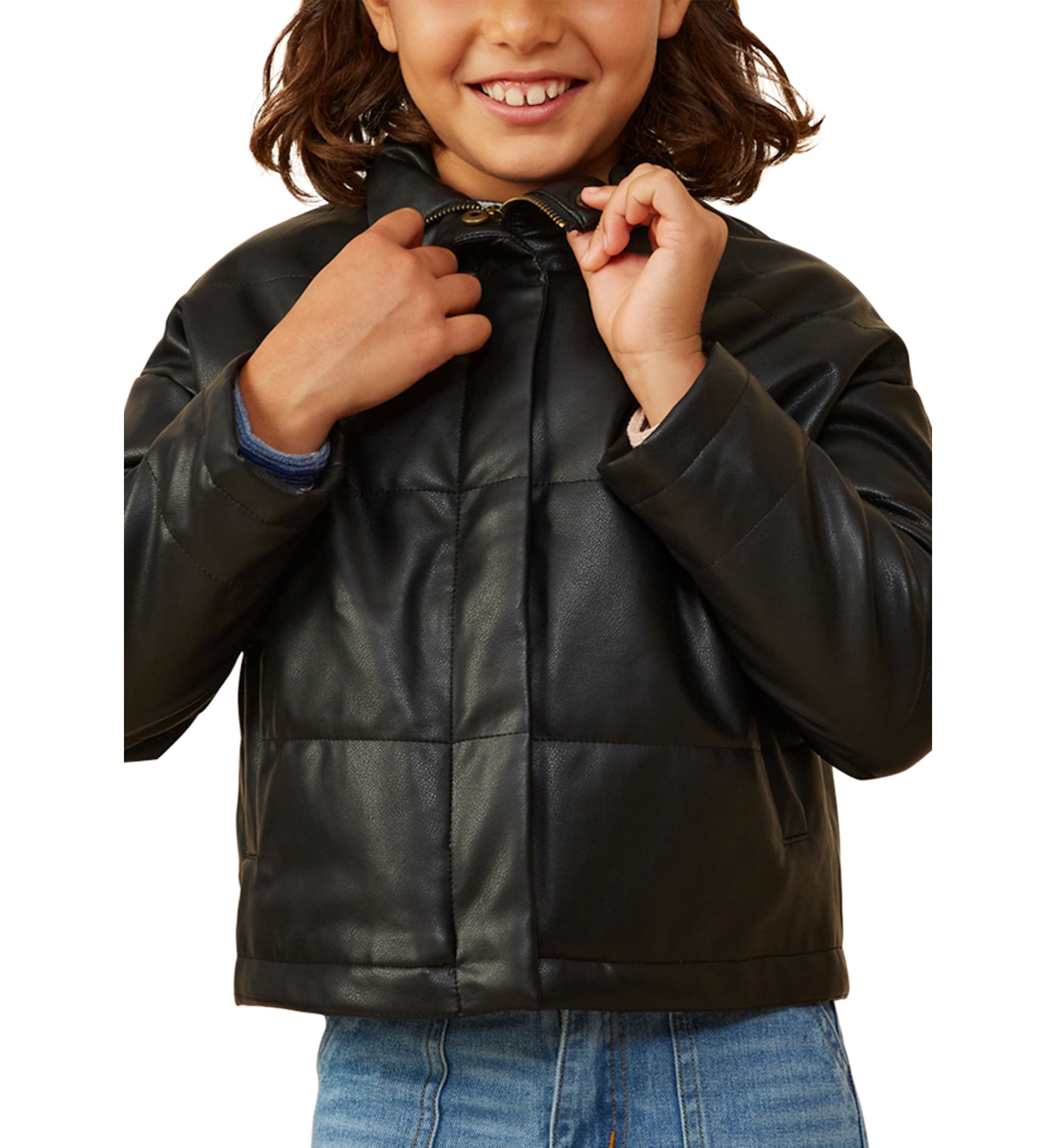Girls 7-16 Faux Leather Puffer Jacket