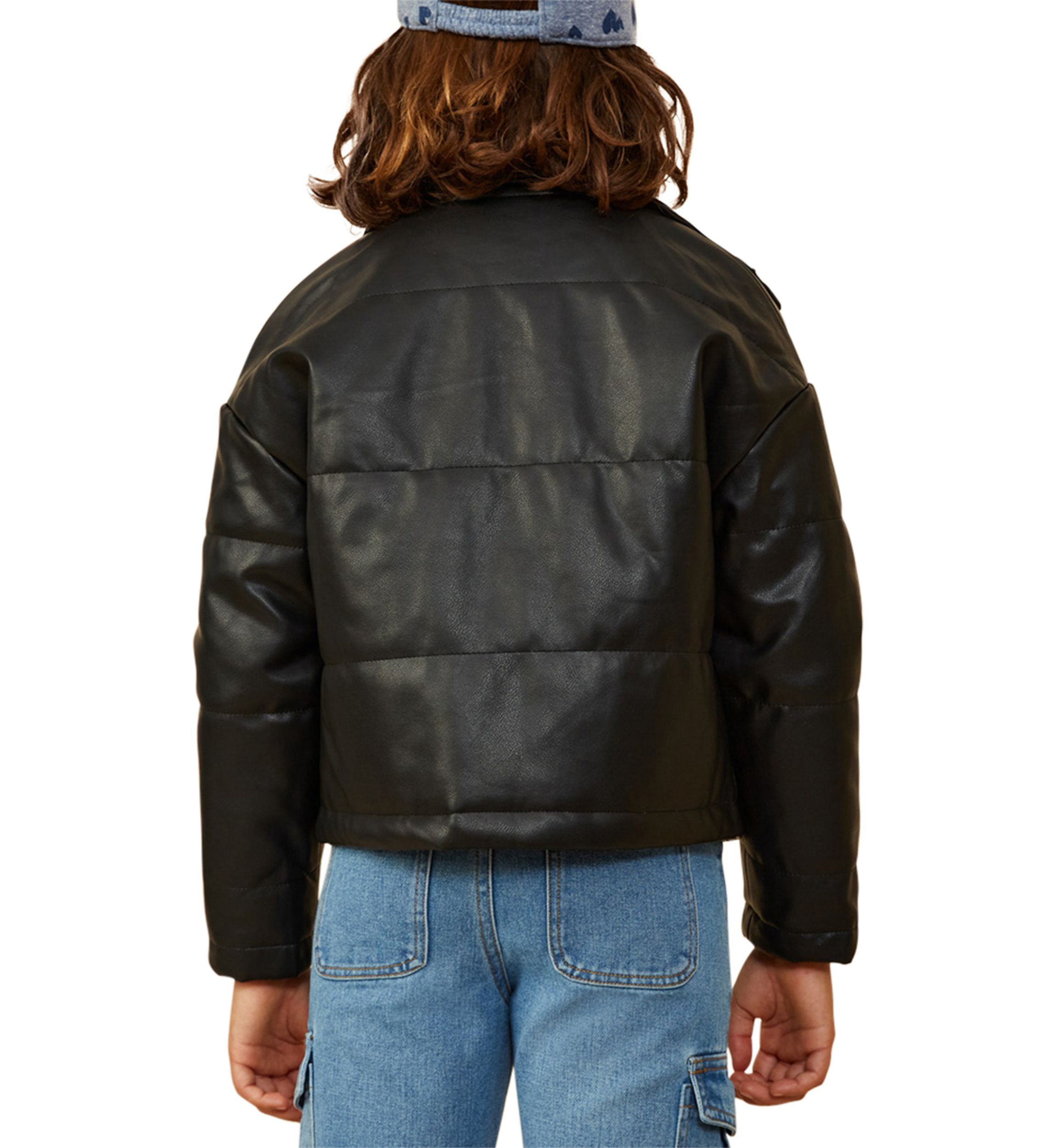 Girls 7-16 Faux Leather Puffer Jacket