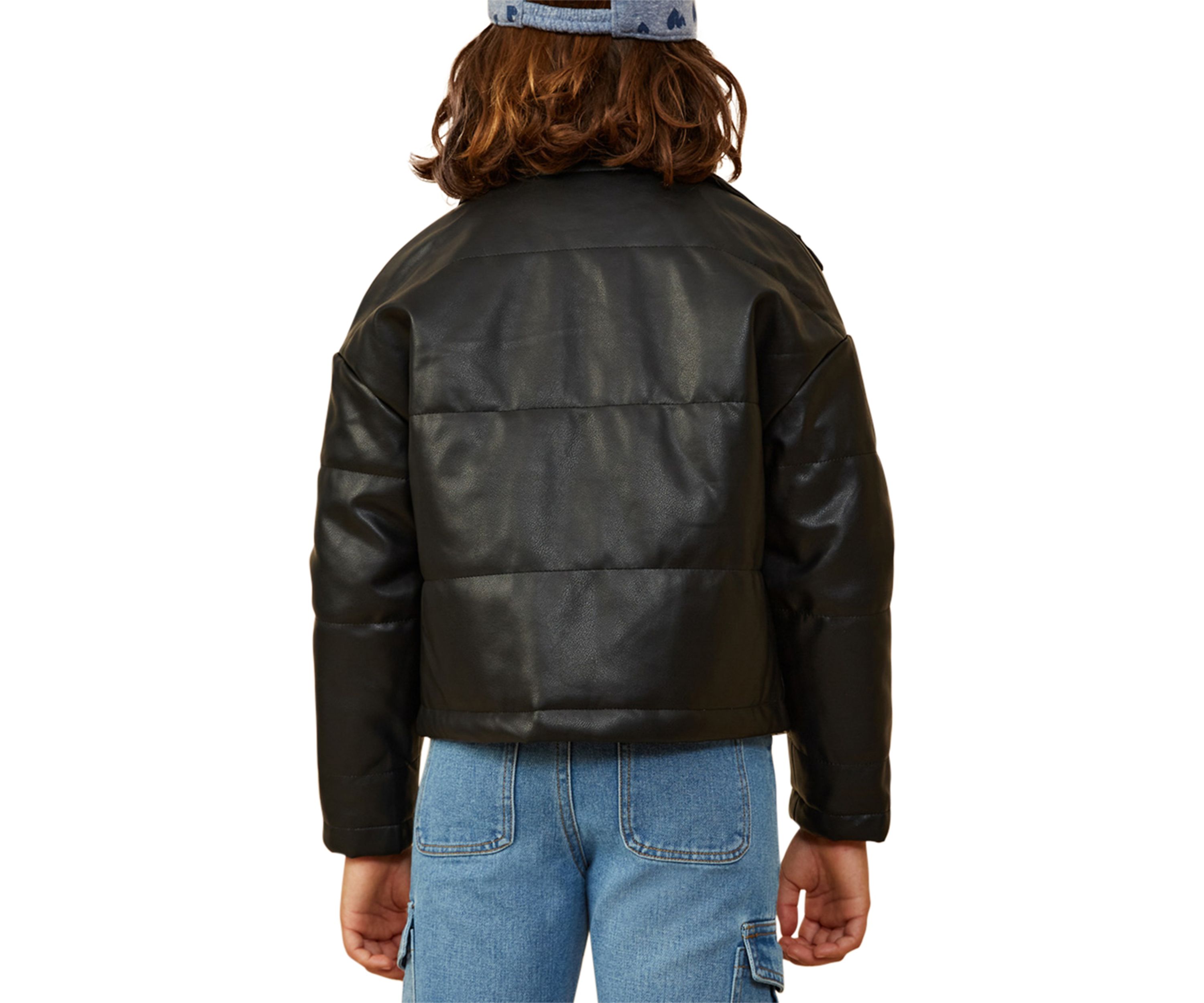 Girls 7-16 Faux Leather Puffer Jacket