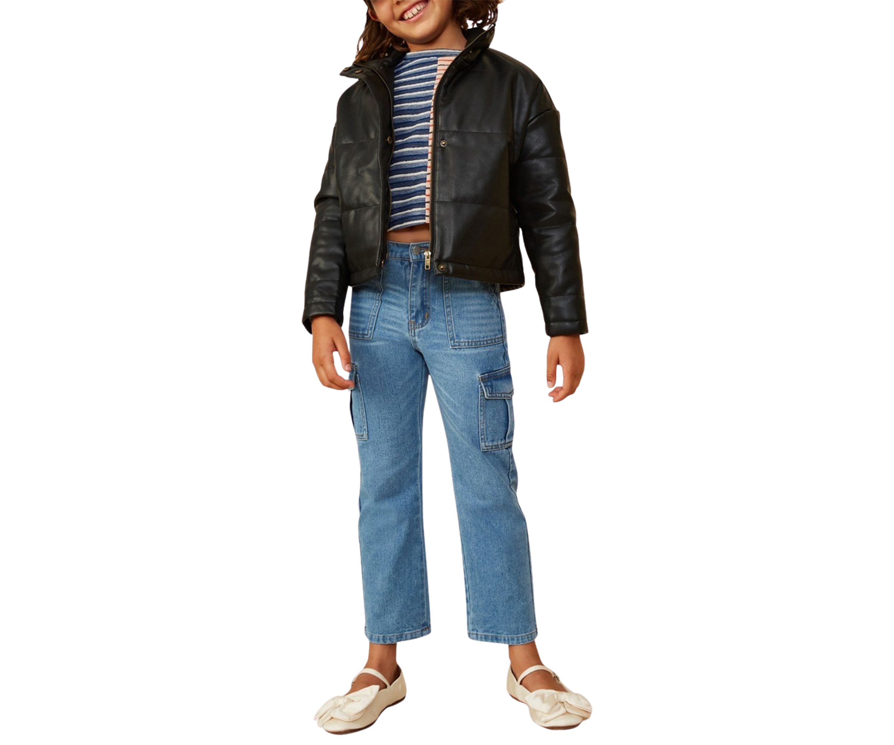 Girls 7-16 Faux Leather Puffer Jacket