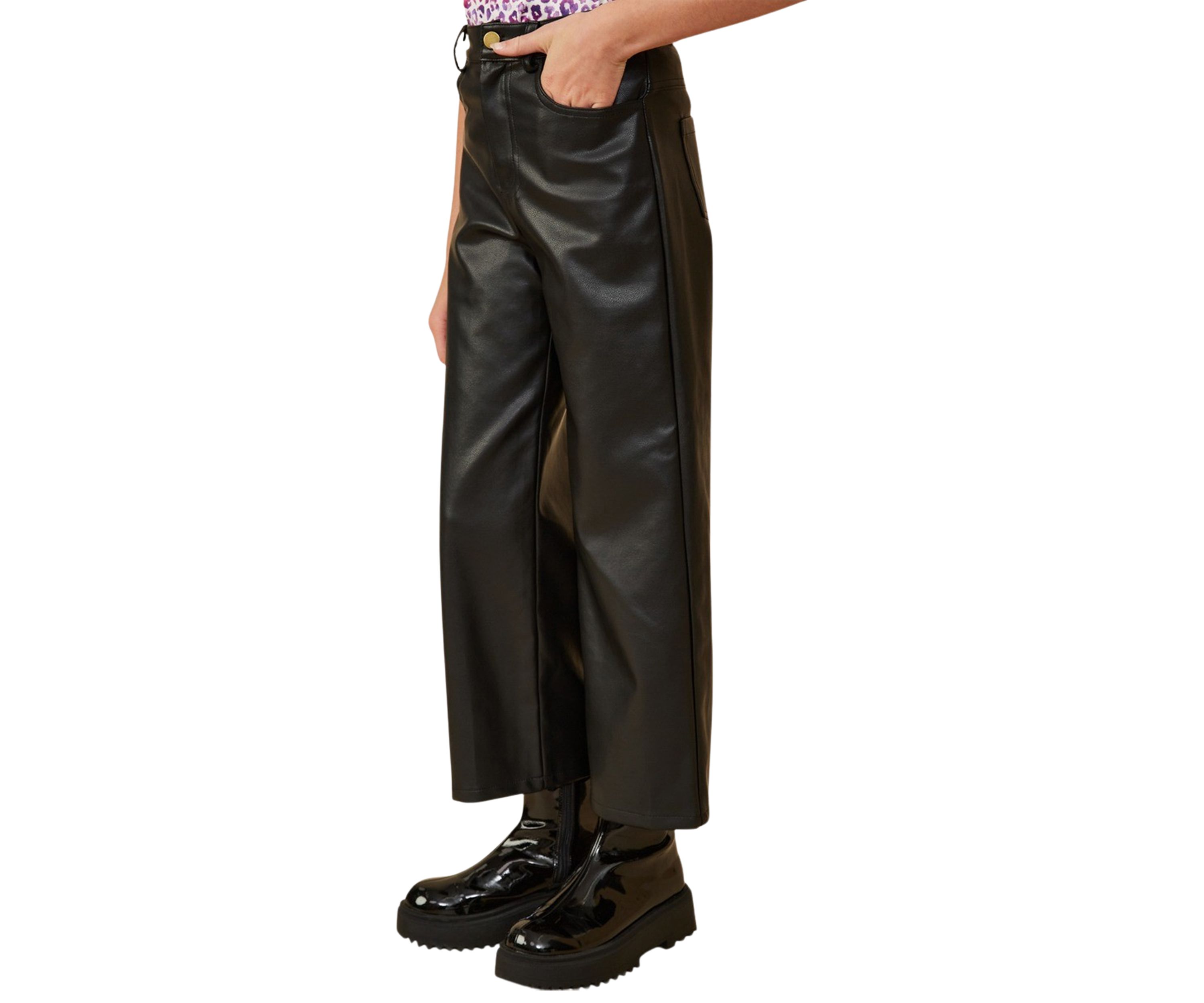 Girls 7-16 Faux Leather Straight Leg Pants