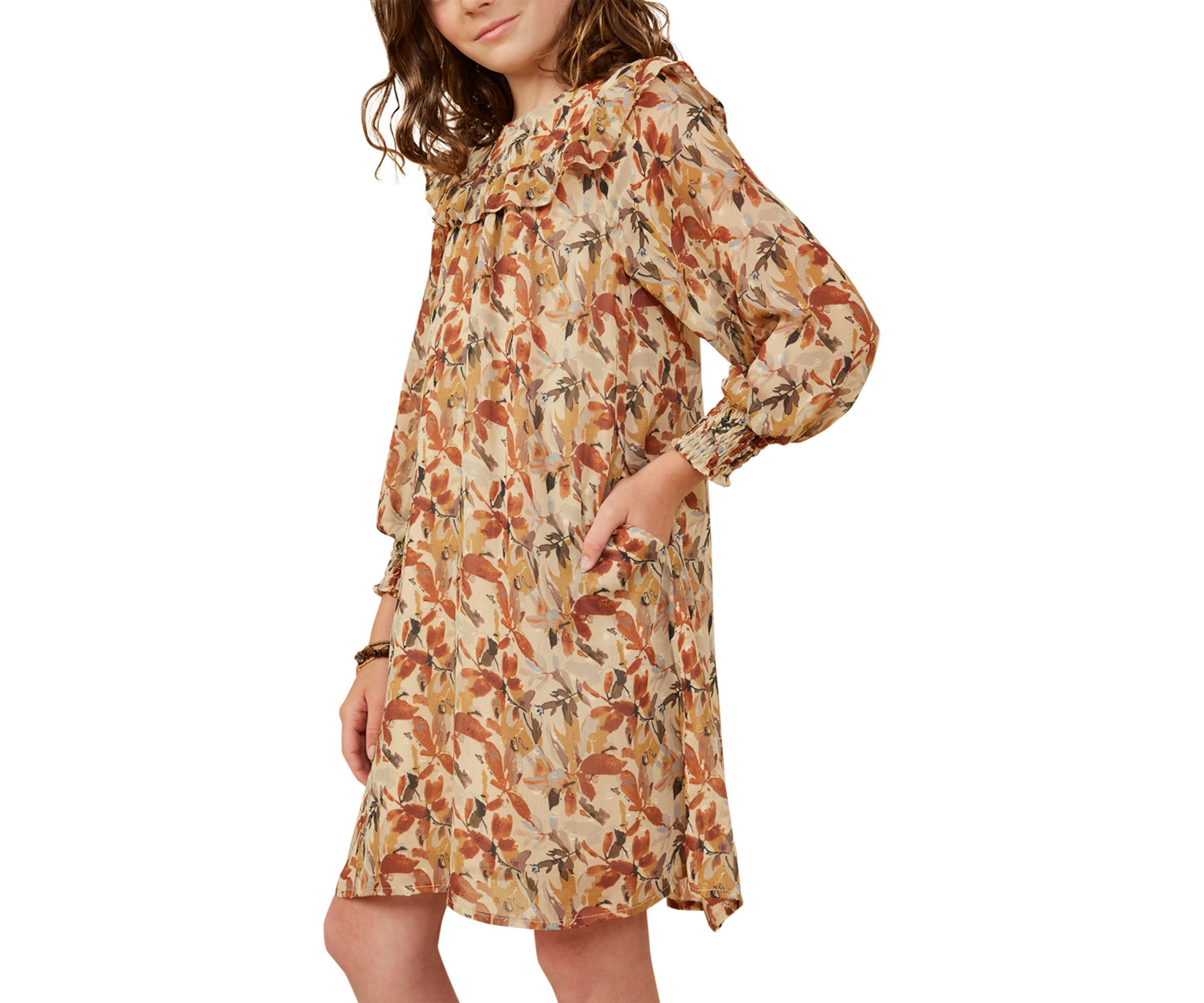 Girls 7-16 3/4 Sleeve Floral Printed Dress