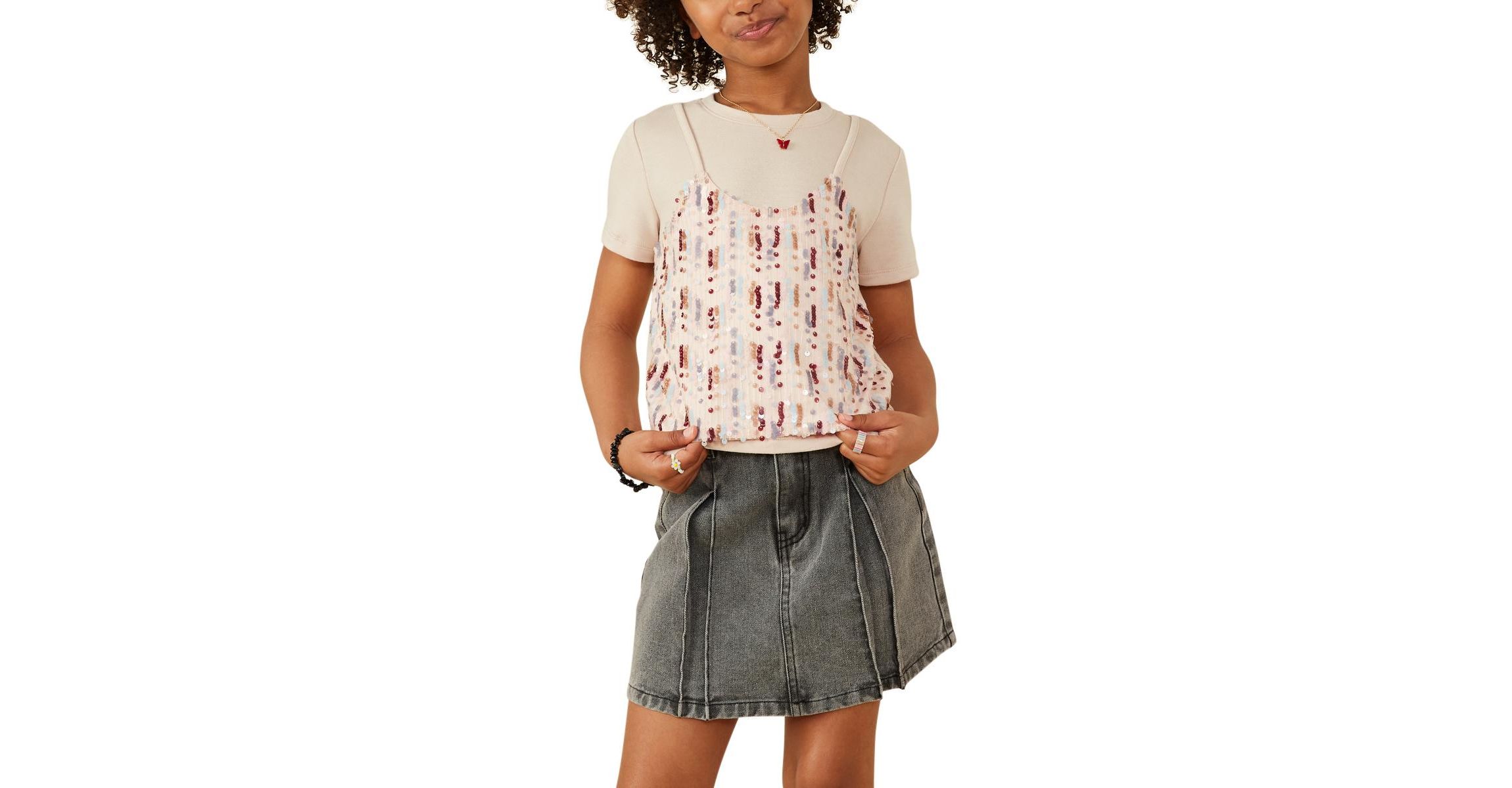 Girls 7-16 Sequin Paneled Twofer Tee