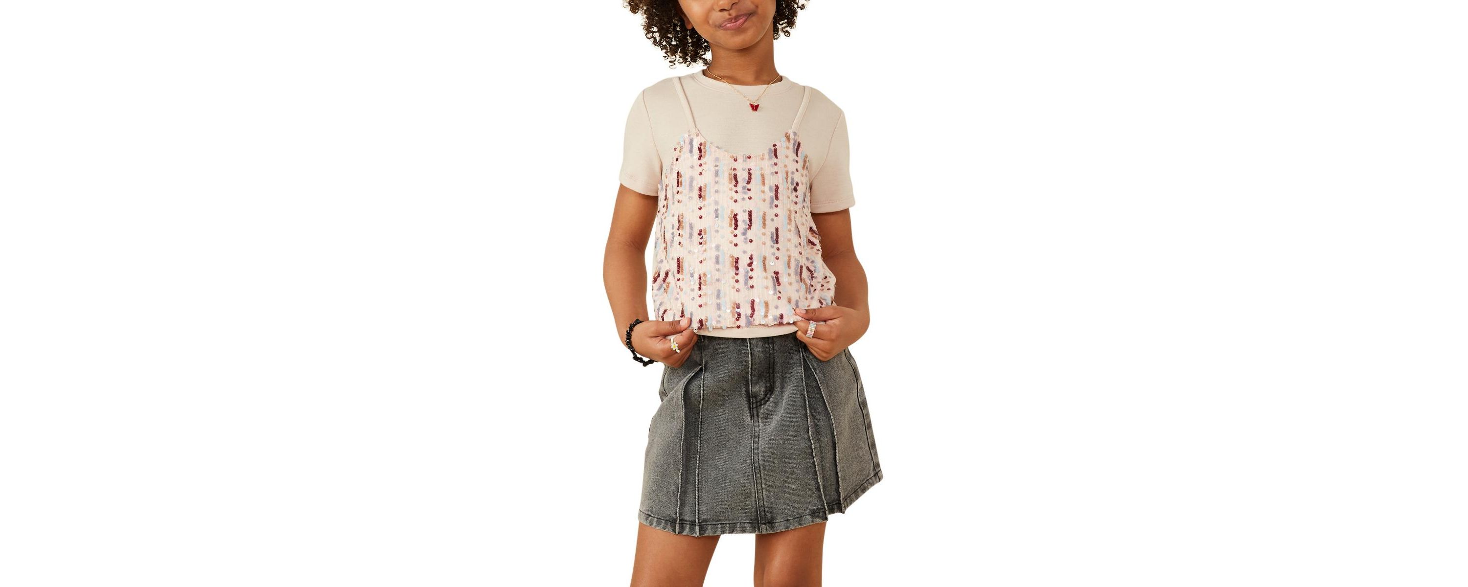 Girls 7-16 Sequin Paneled Twofer Tee