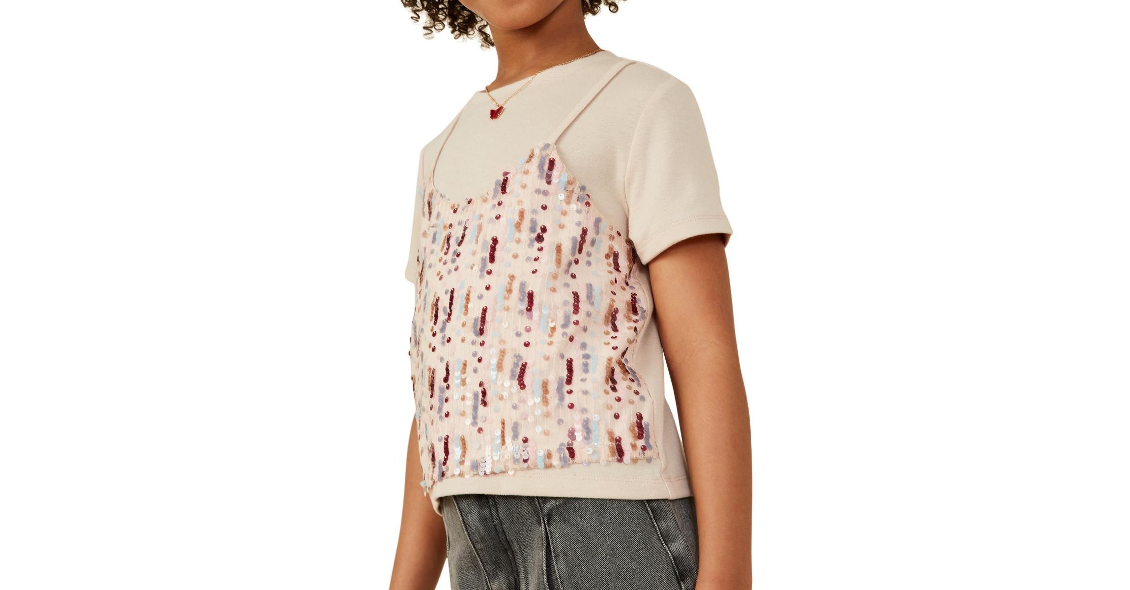 Girls 7-16 Sequin Paneled Twofer Tee