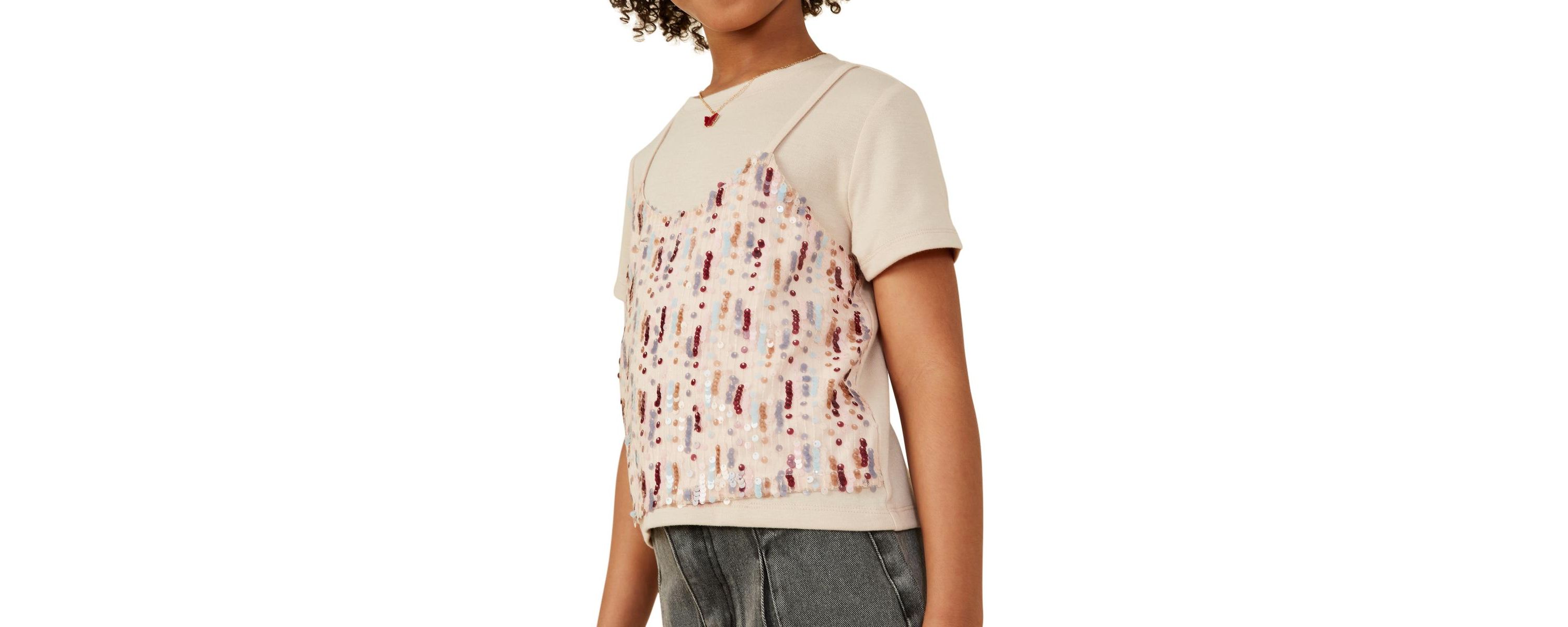 Girls 7-16 Sequin Paneled Twofer Tee