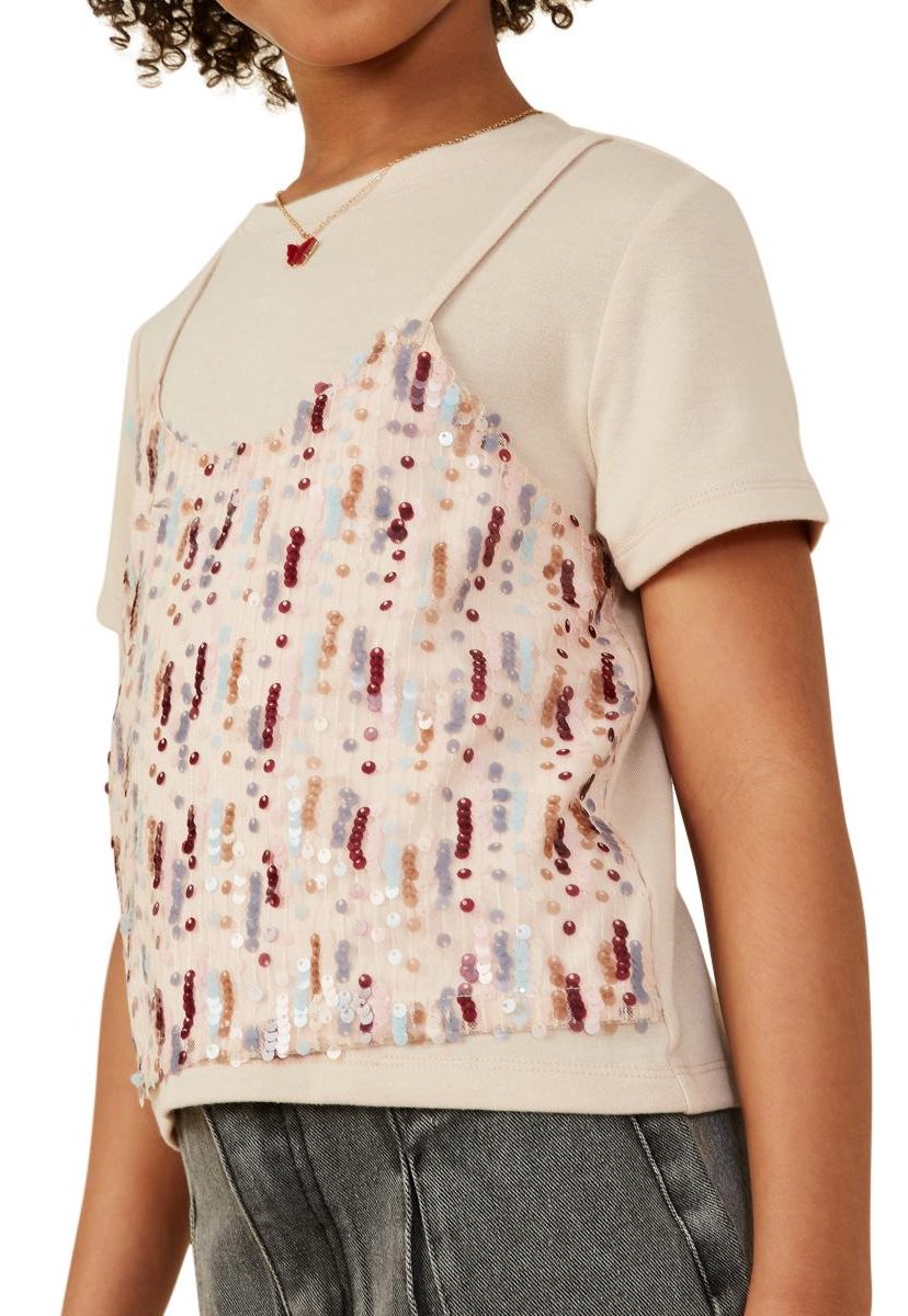 Girls 7-16 Sequin Paneled Twofer Tee