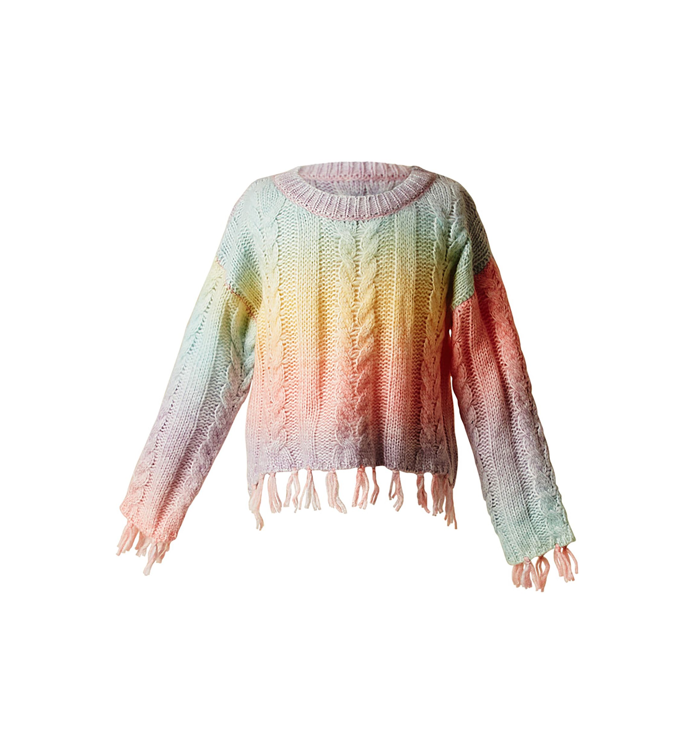 Girls 7-16 Cable Knit Sweater with Frayed Edge