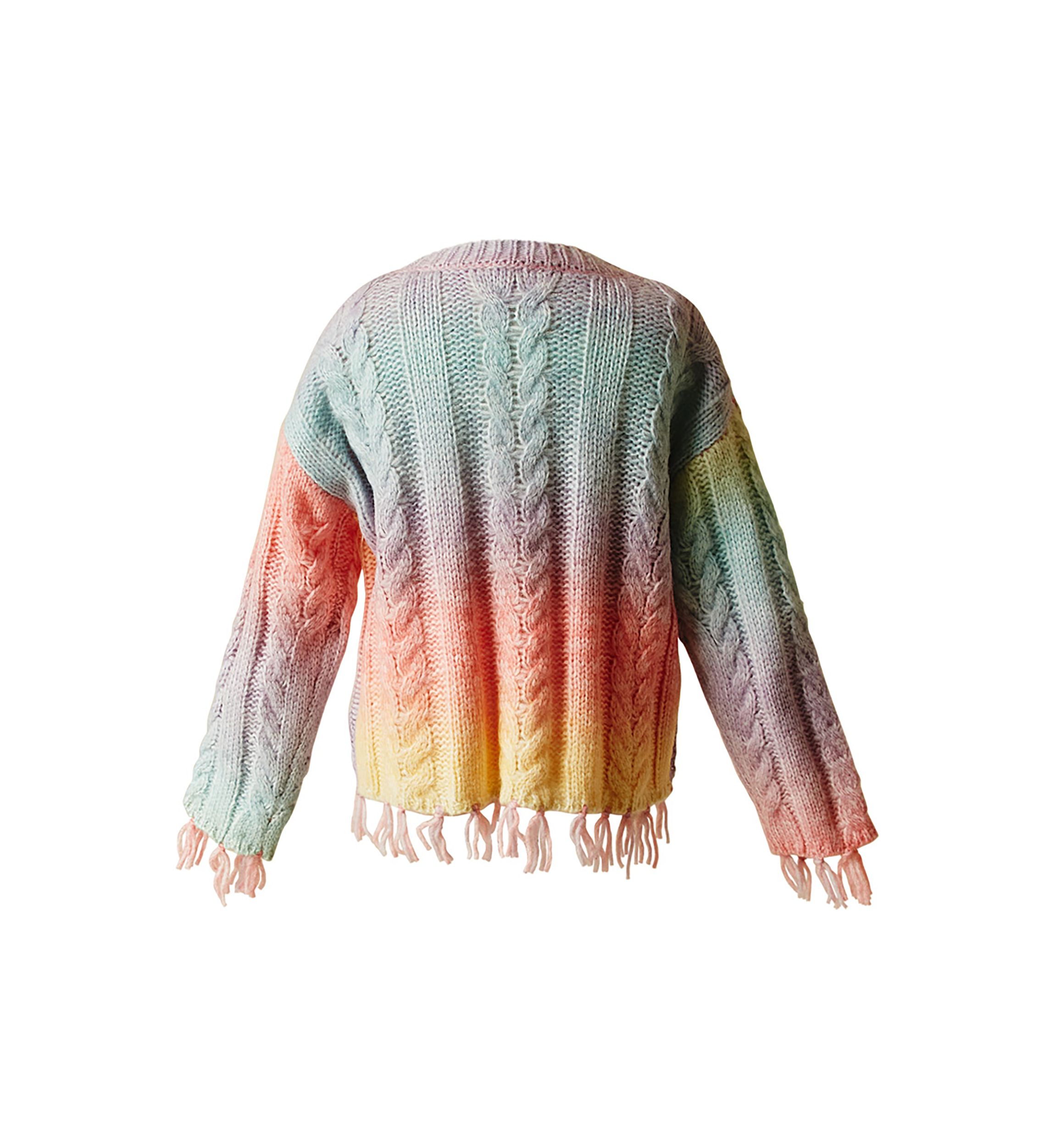 Girls 7-16 Cable Knit Sweater with Frayed Edge