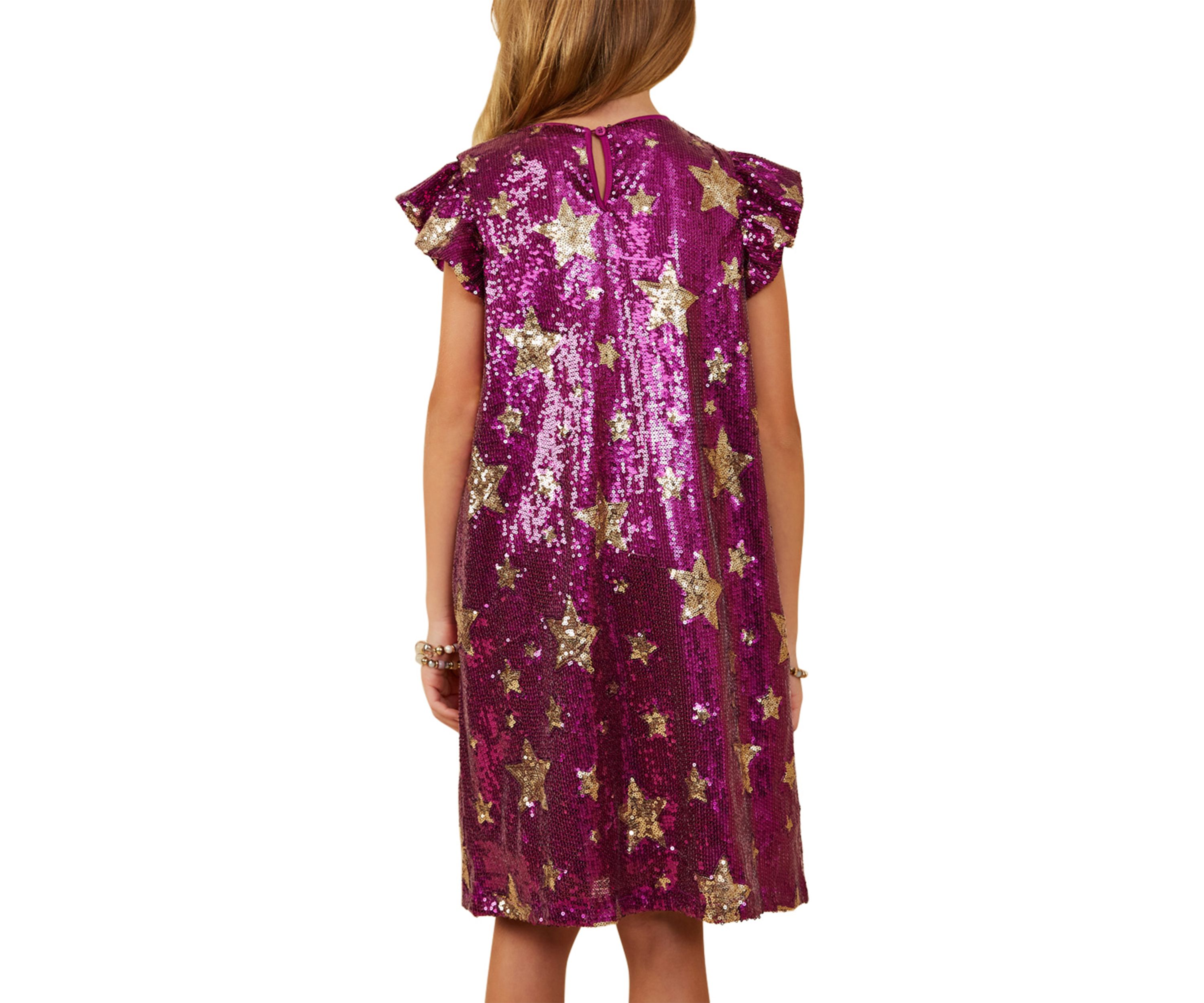 Girls 7-16 Sequin Star Printed Shift Dress