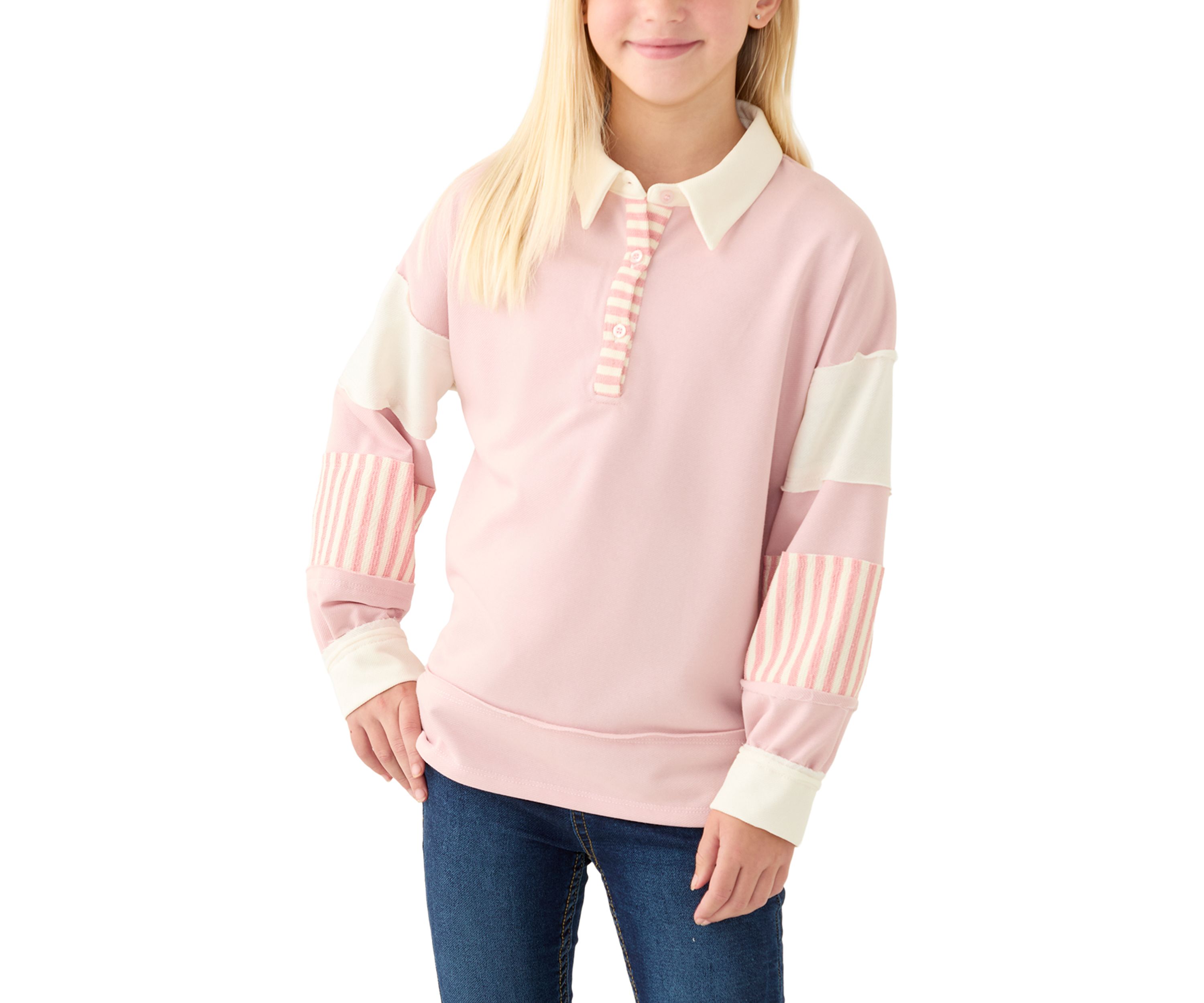 Girls 7-16 Mixed Media Pullover