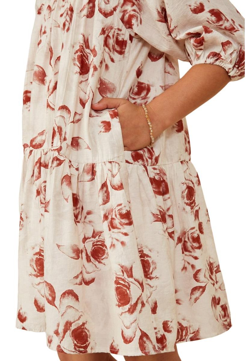 Girls 7-16 Antique Floral Print Tiered Dress