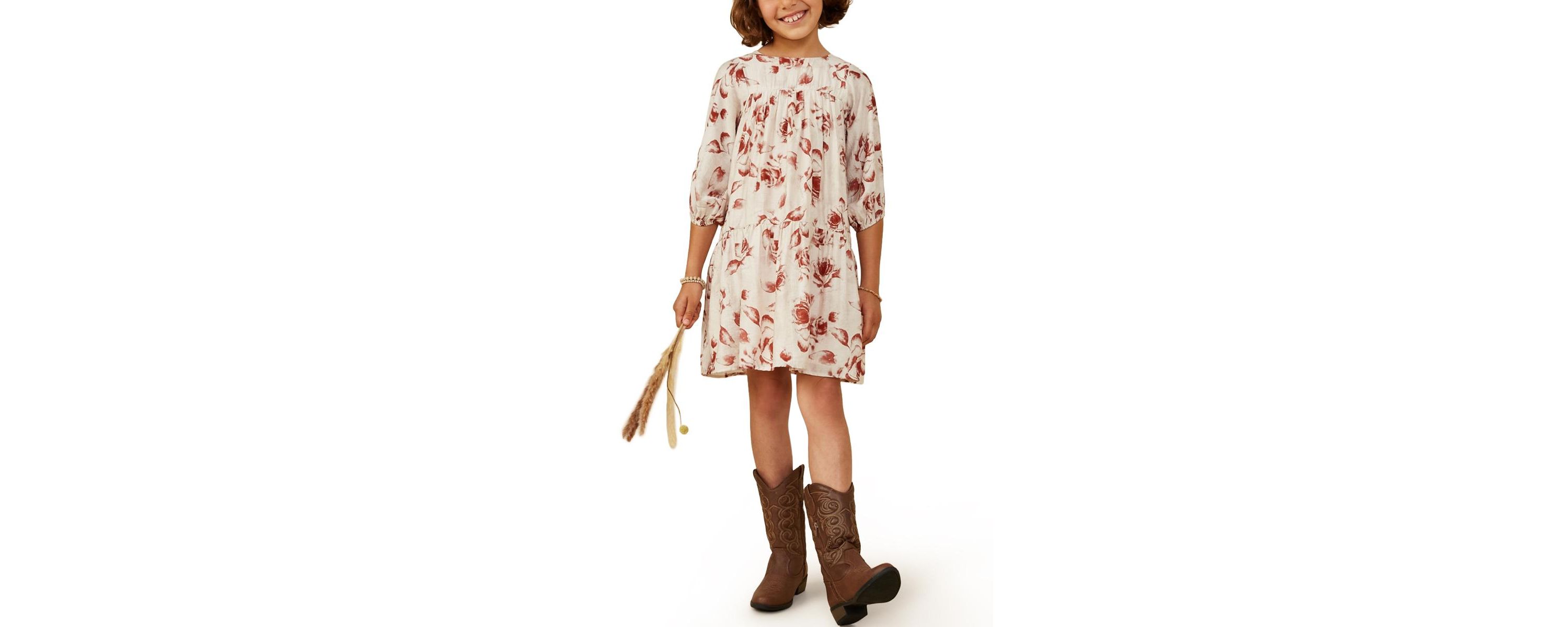 Girls 7-16 Antique Floral Print Tiered Dress
