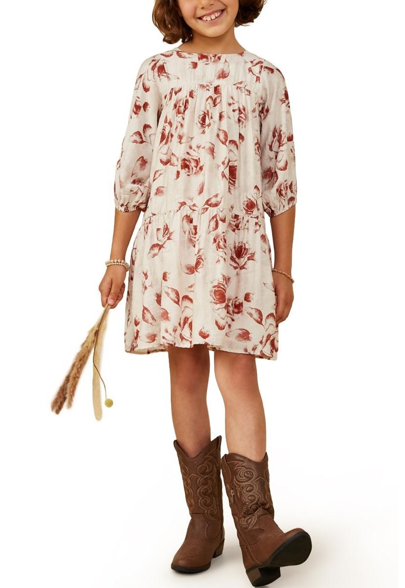 Girls 7-16 Antique Floral Print Tiered Dress