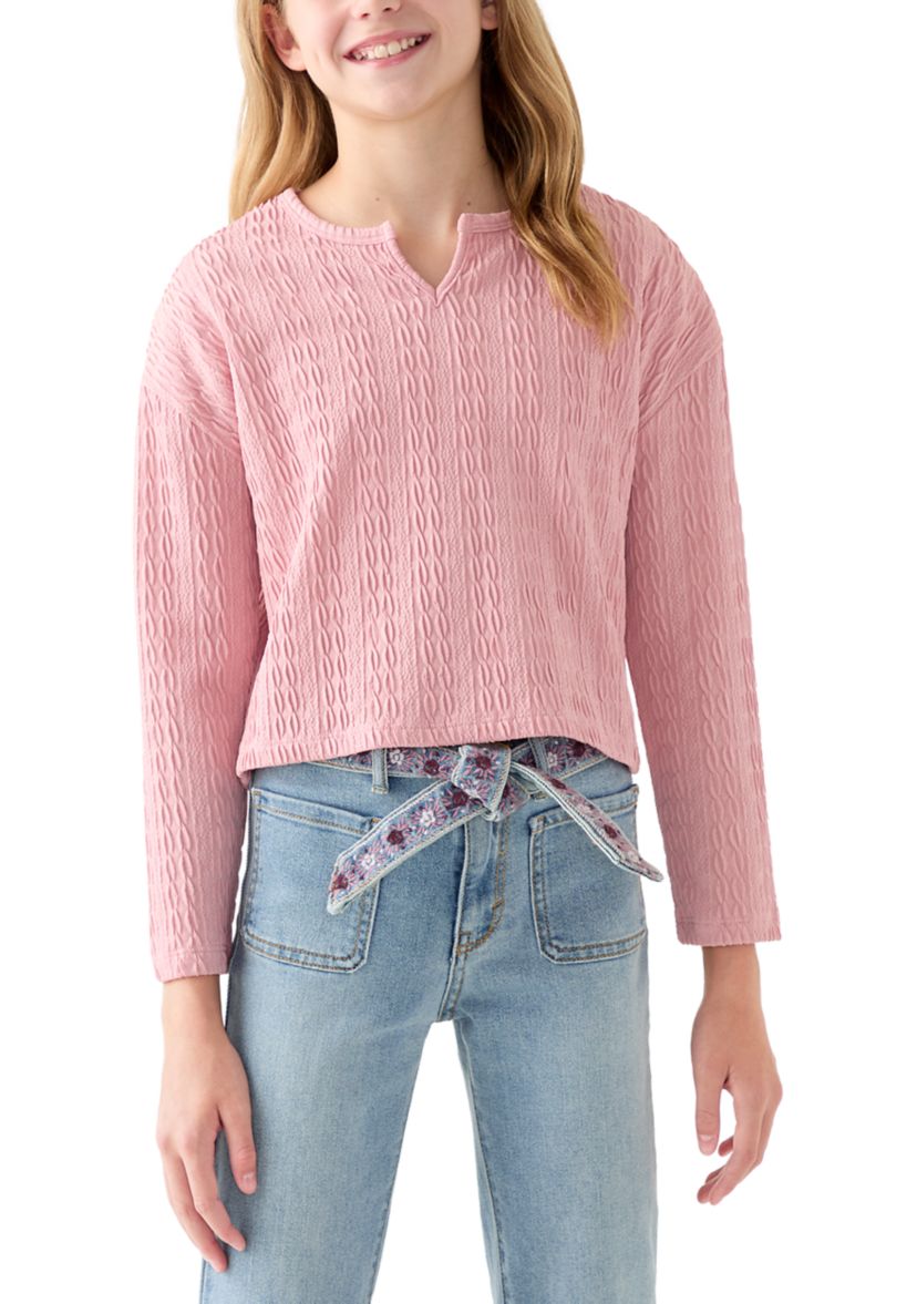 Girls 7-16 Distressed Textured Notch Tee