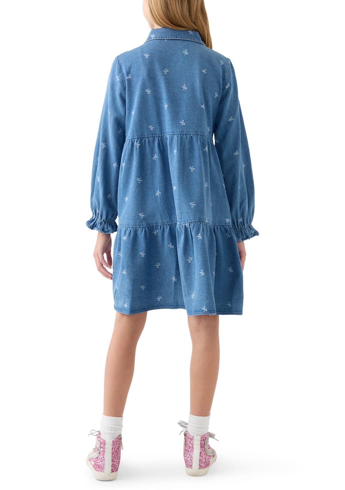 Girls 7-16 Bow Print Denim Dress