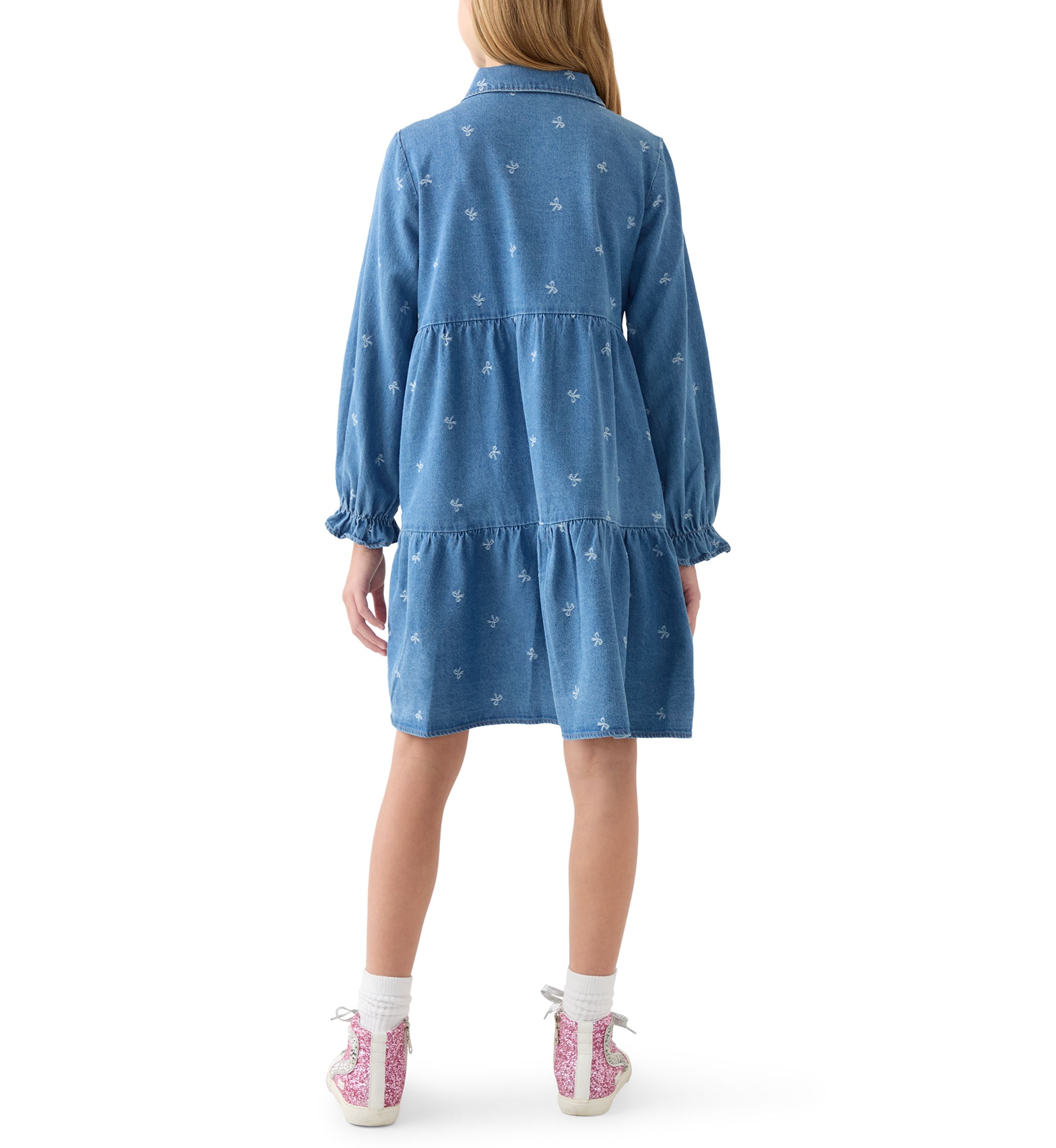 Girls 7-16 Bow Print Denim Dress