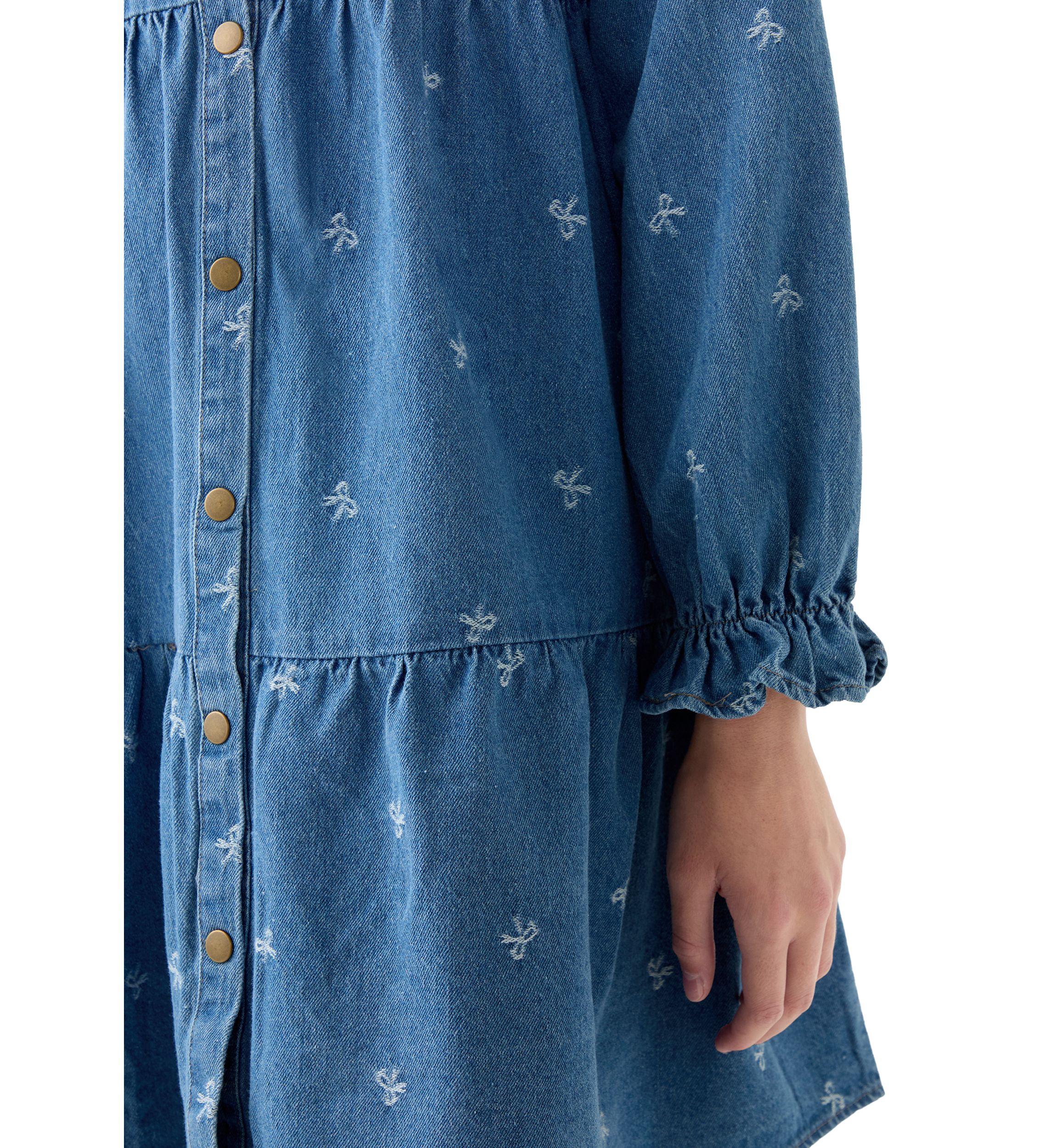 Girls 7-16 Bow Print Denim Dress