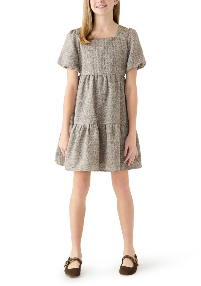  Girls 7-16 Square Neck Textured Knit Dress