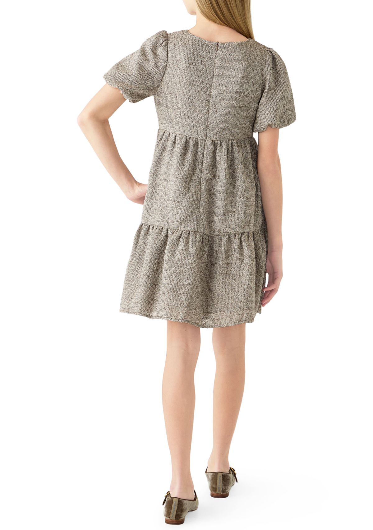  Girls 7-16 Square Neck Textured Knit Dress