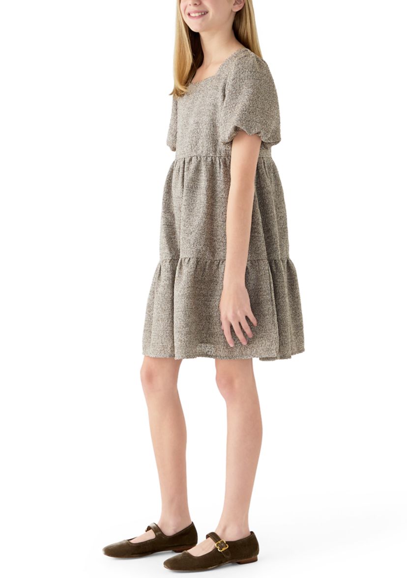  Girls 7-16 Square Neck Textured Knit Dress