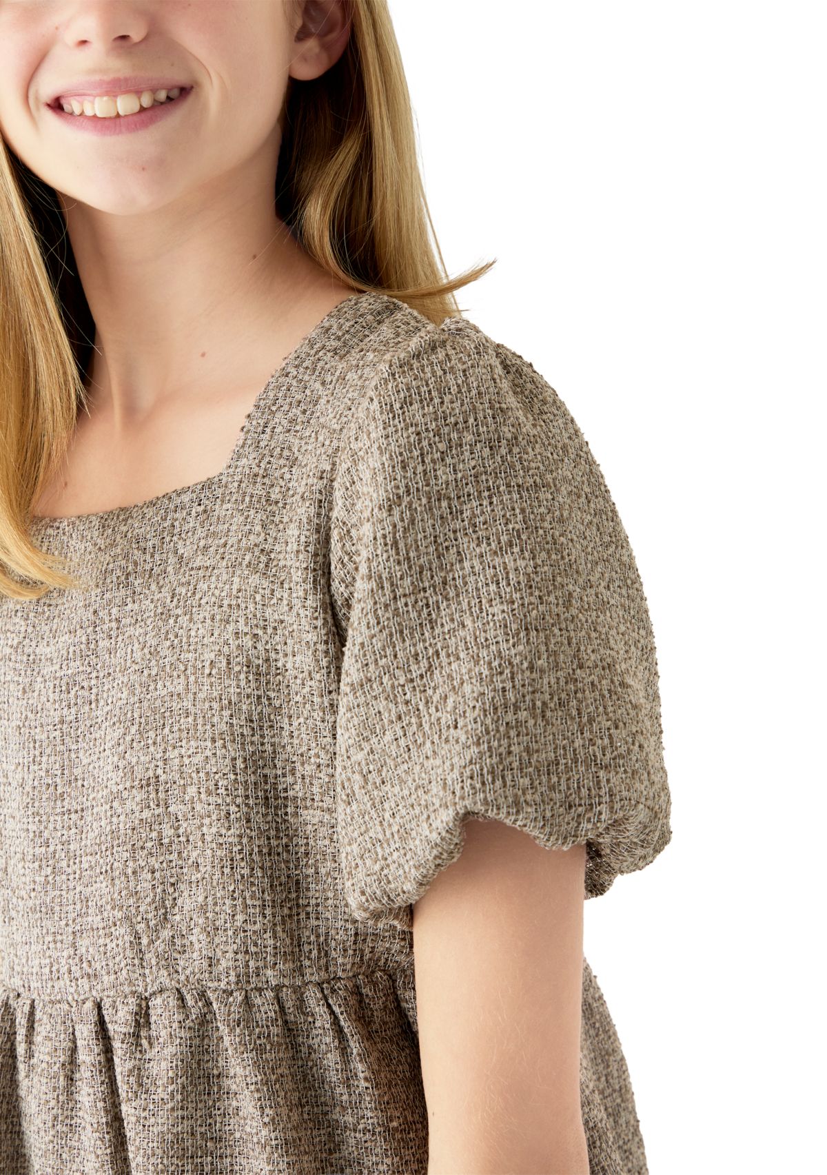  Girls 7-16 Square Neck Textured Knit Dress