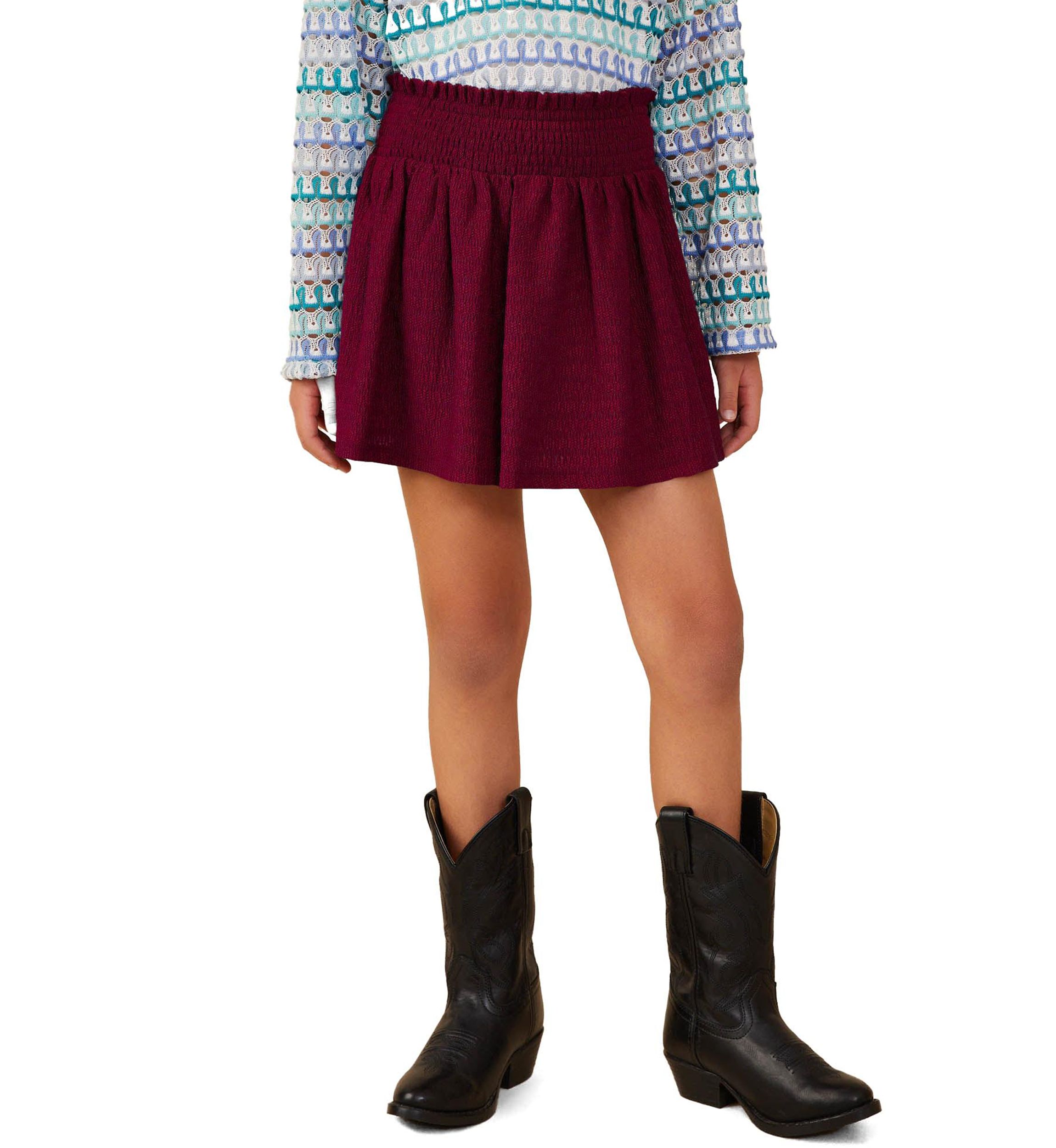 Girls 7-16 Textured Smocked Skort