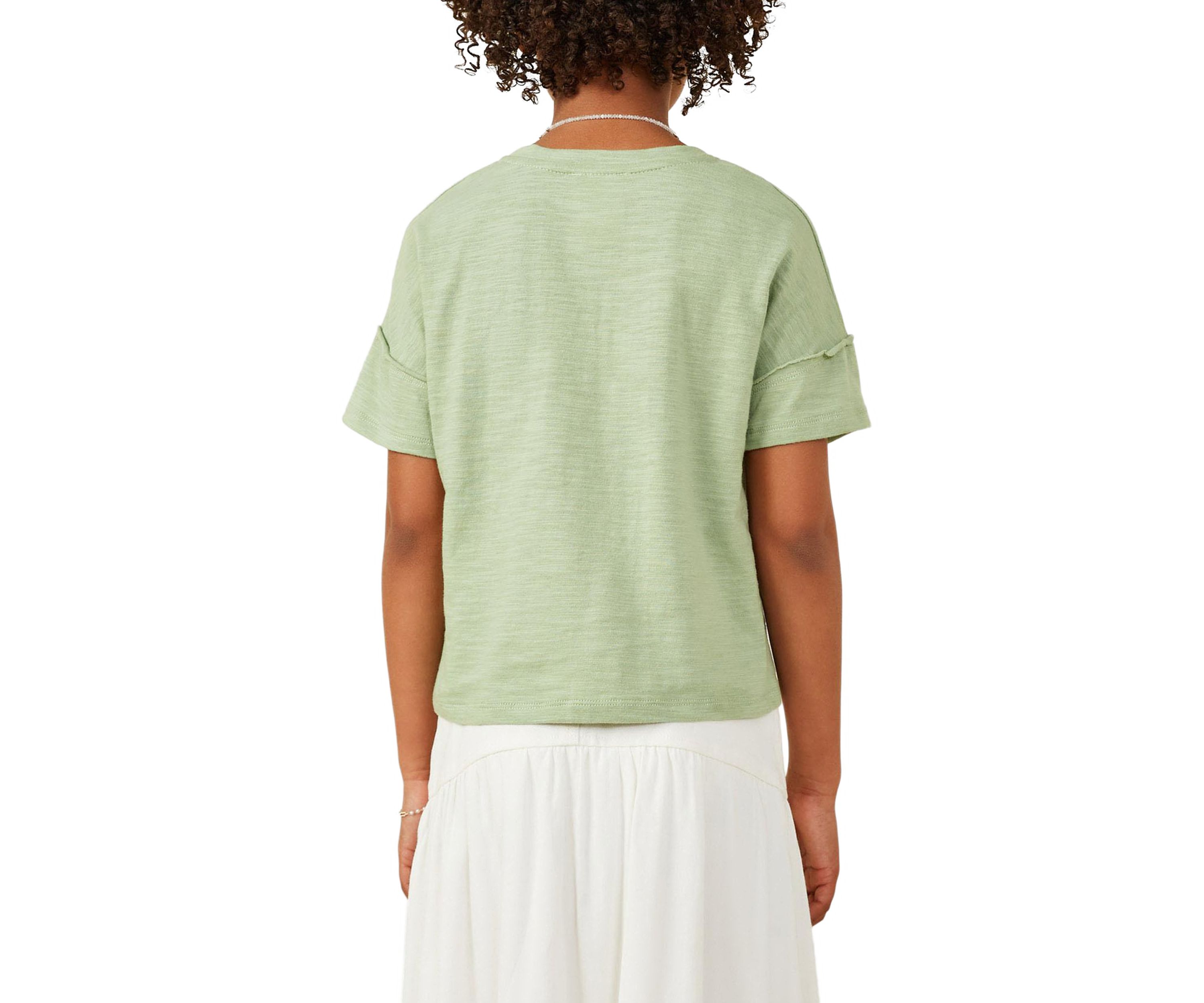 Girls 7-16 Love Verbiage Patch Raw Edge Top