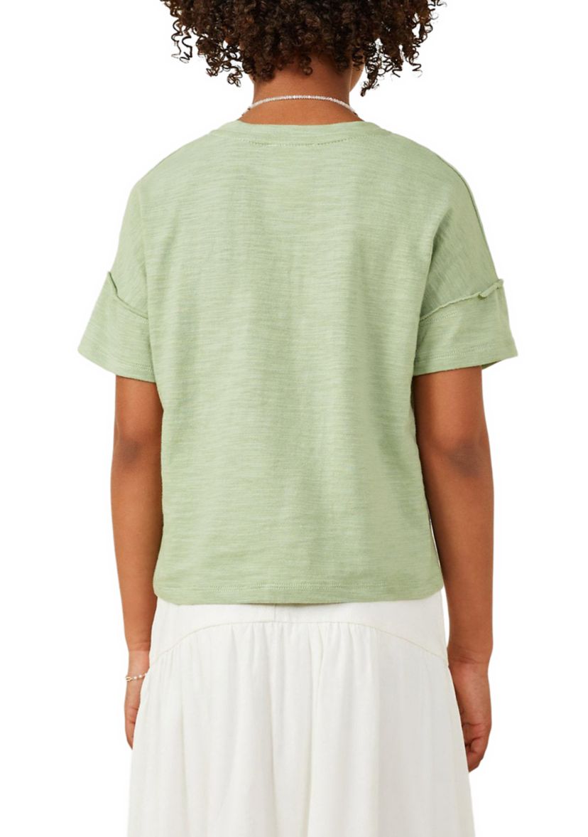 Girls 7-16 Love Verbiage Patch Raw Edge Top
