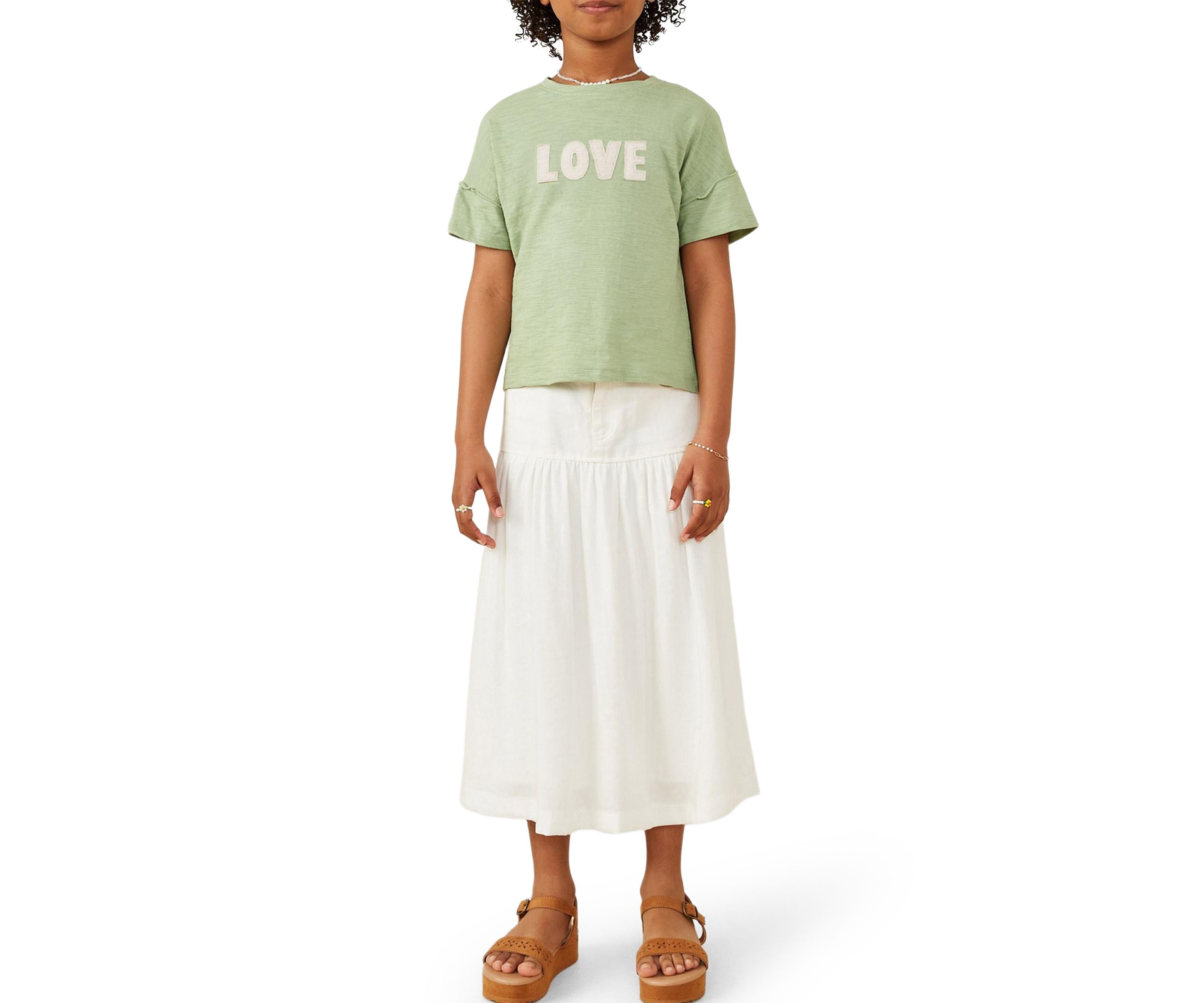 Girls 7-16 Love Verbiage Patch Raw Edge Top