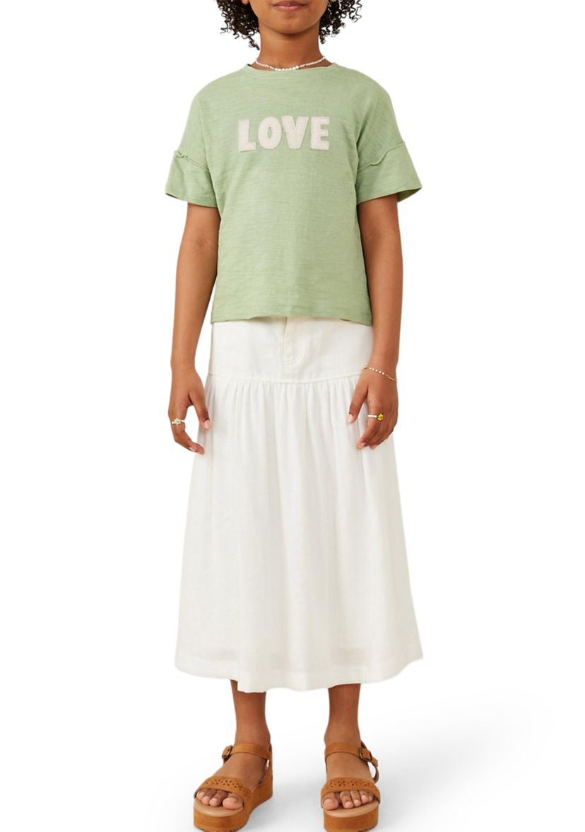 Girls 7-16 Love Verbiage Patch Raw Edge Top