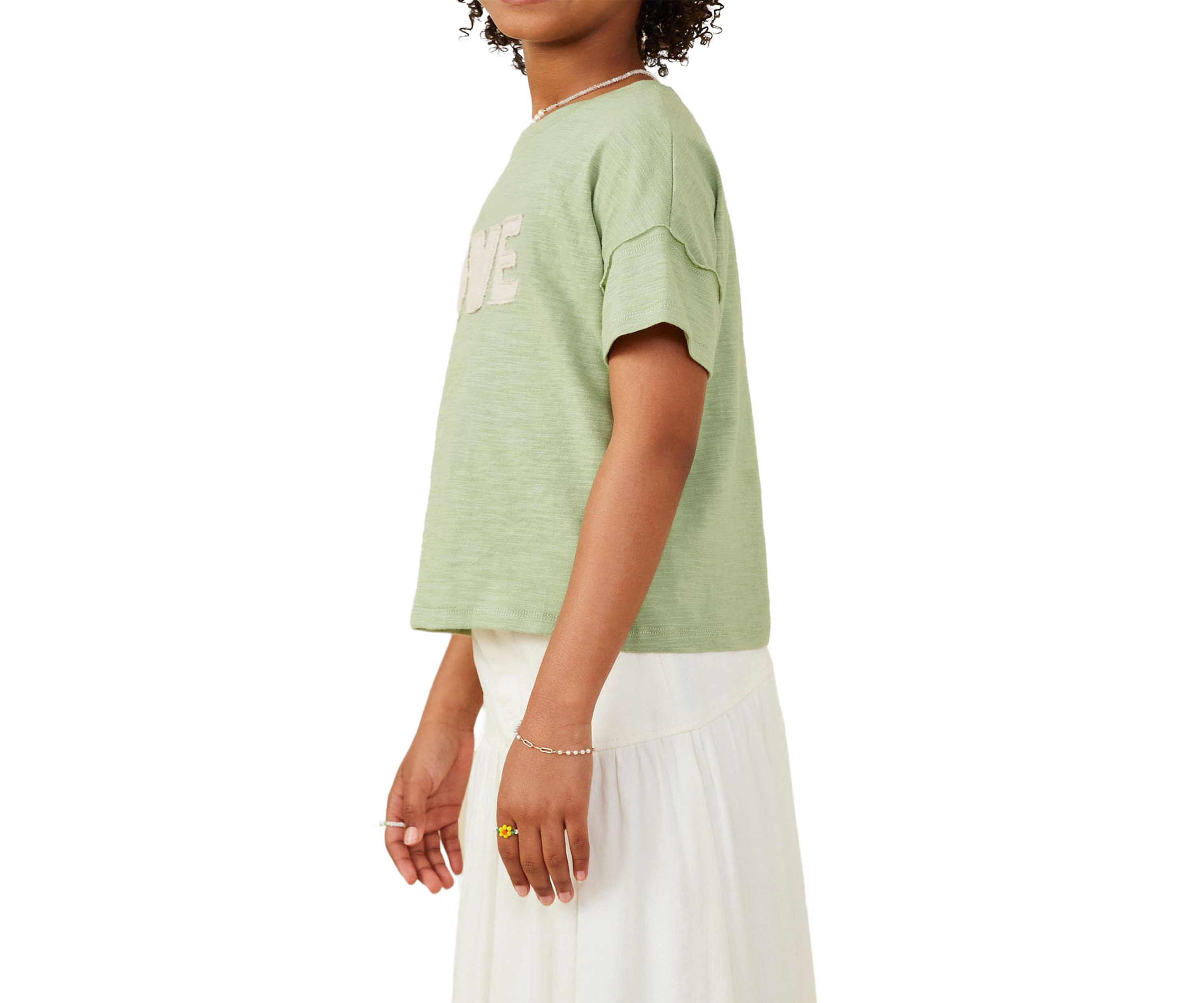 Girls 7-16 Love Verbiage Patch Raw Edge Top