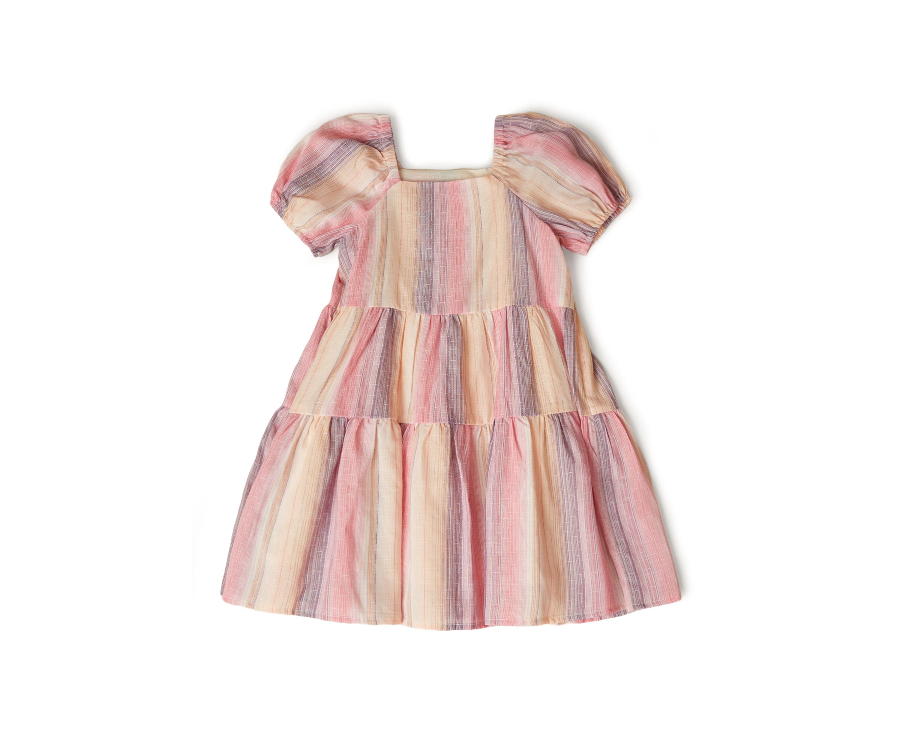 Girls 4-6x Textured Vertical Striped Puff Sleeve Dress