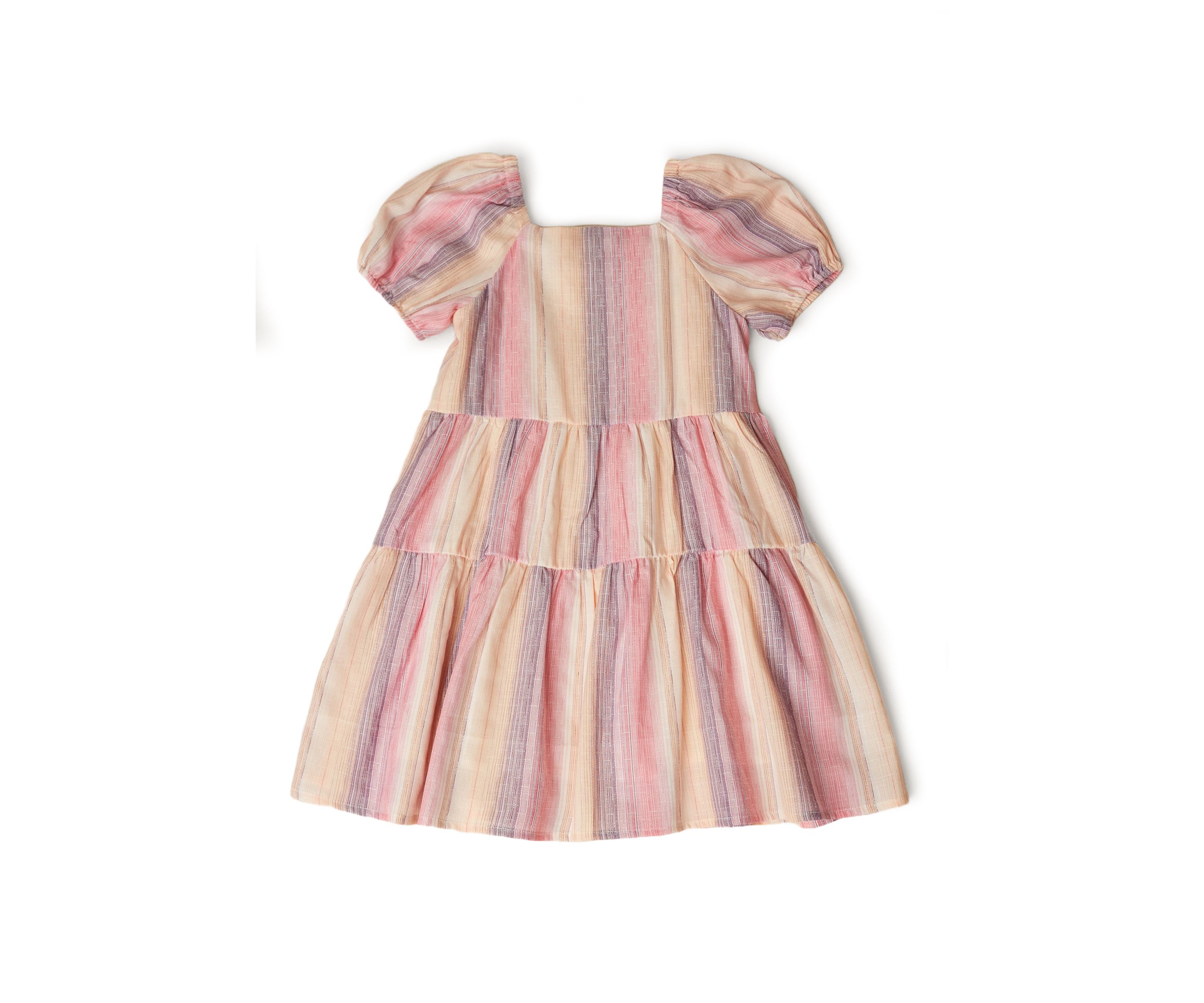 Girls 4-6x Textured Vertical Striped Puff Sleeve Dress