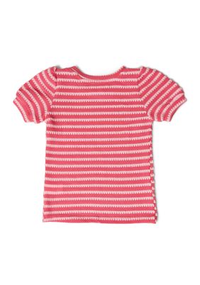 Girls 4-6x Textured Stripe Puff Sleeve Top