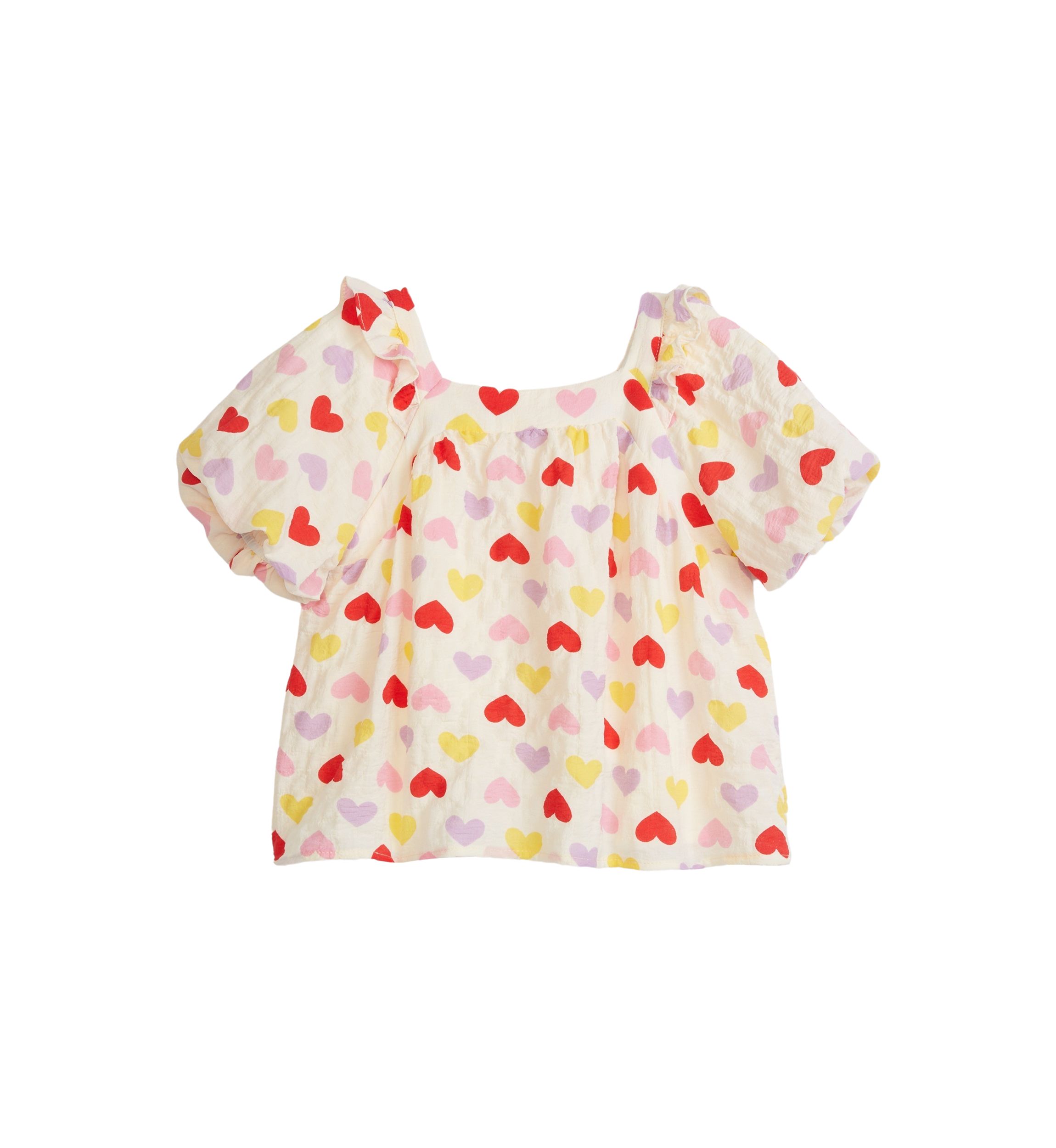 Girls 4-6x Ruffle Detail Heart Print Top