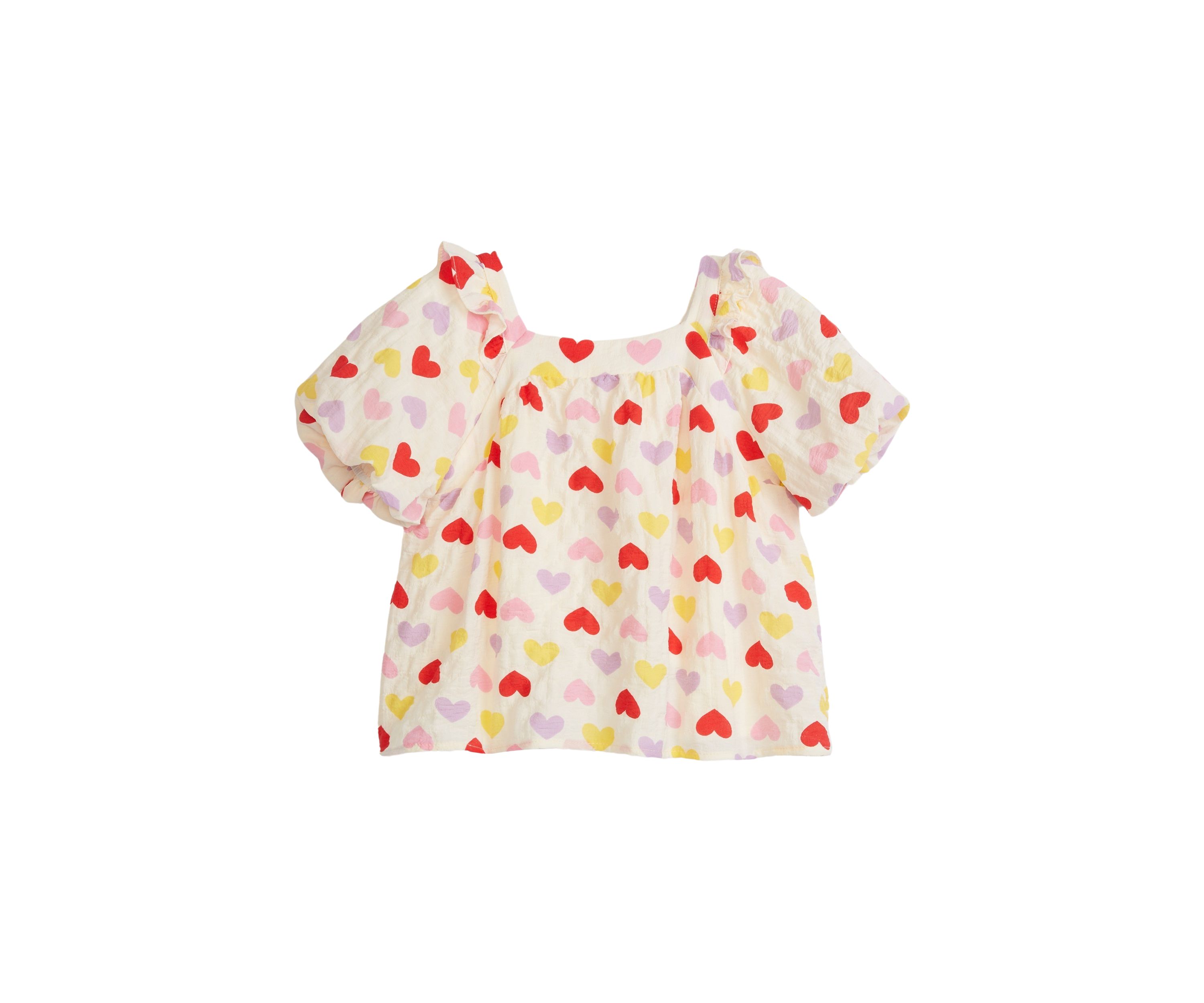 Girls 4-6x Ruffle Detail Heart Print Top