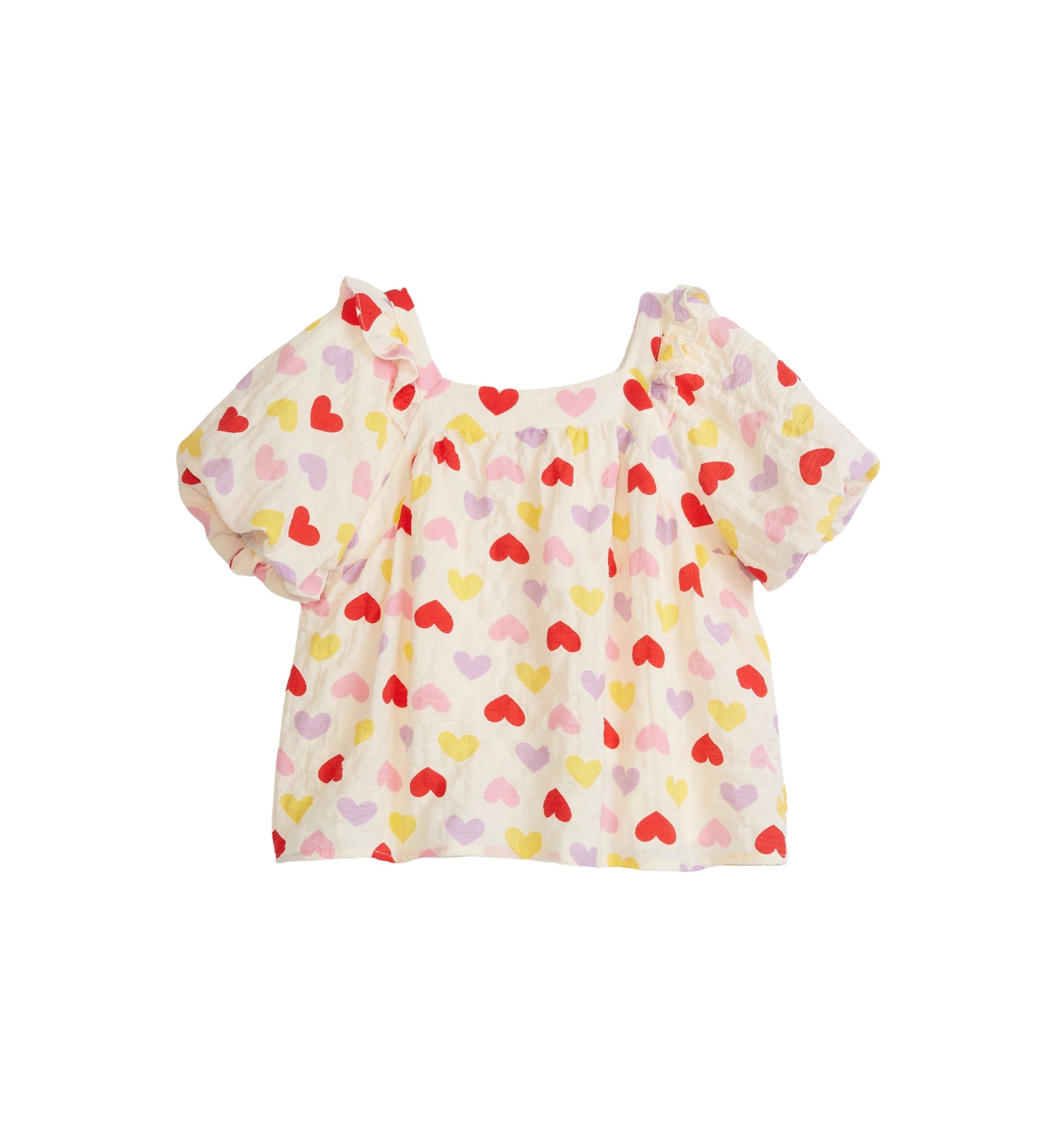 Girls 4-6x Ruffle Detail Heart Print Top