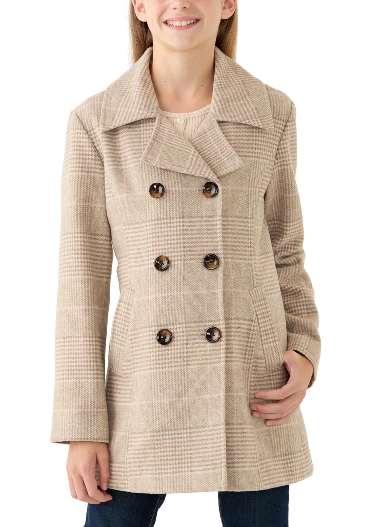 Girls 4-6x Plaid Faux Wool Double Breasted Jacket