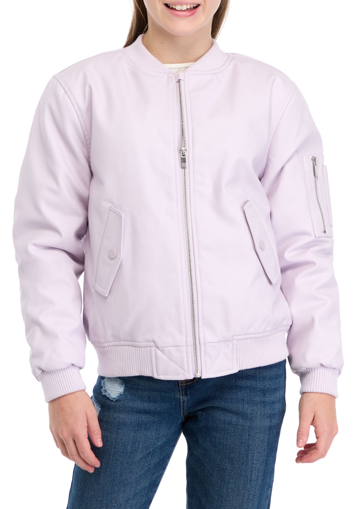 Girls 7-16 Pleather Bomber Jacket