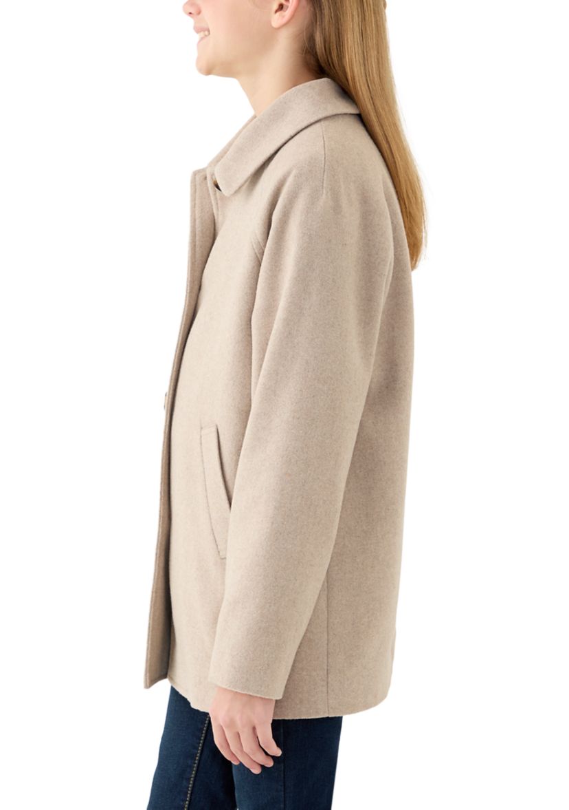 Girls 7-16 Oatmeal Faux Wool Button Down Coat